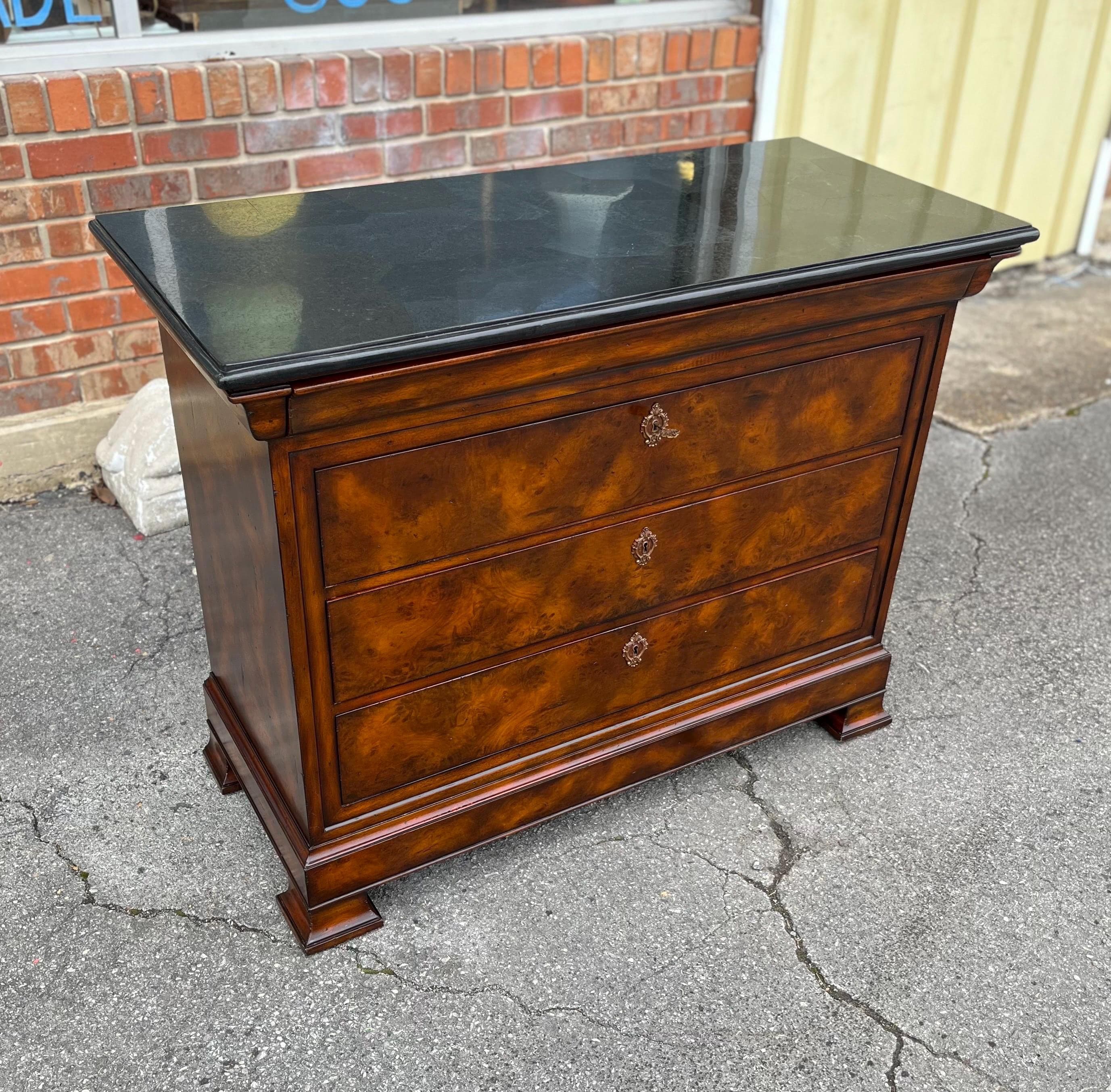 Maitland-Smith Burlwood & Black Marble Neoclassical Commode - Thumbnail 5