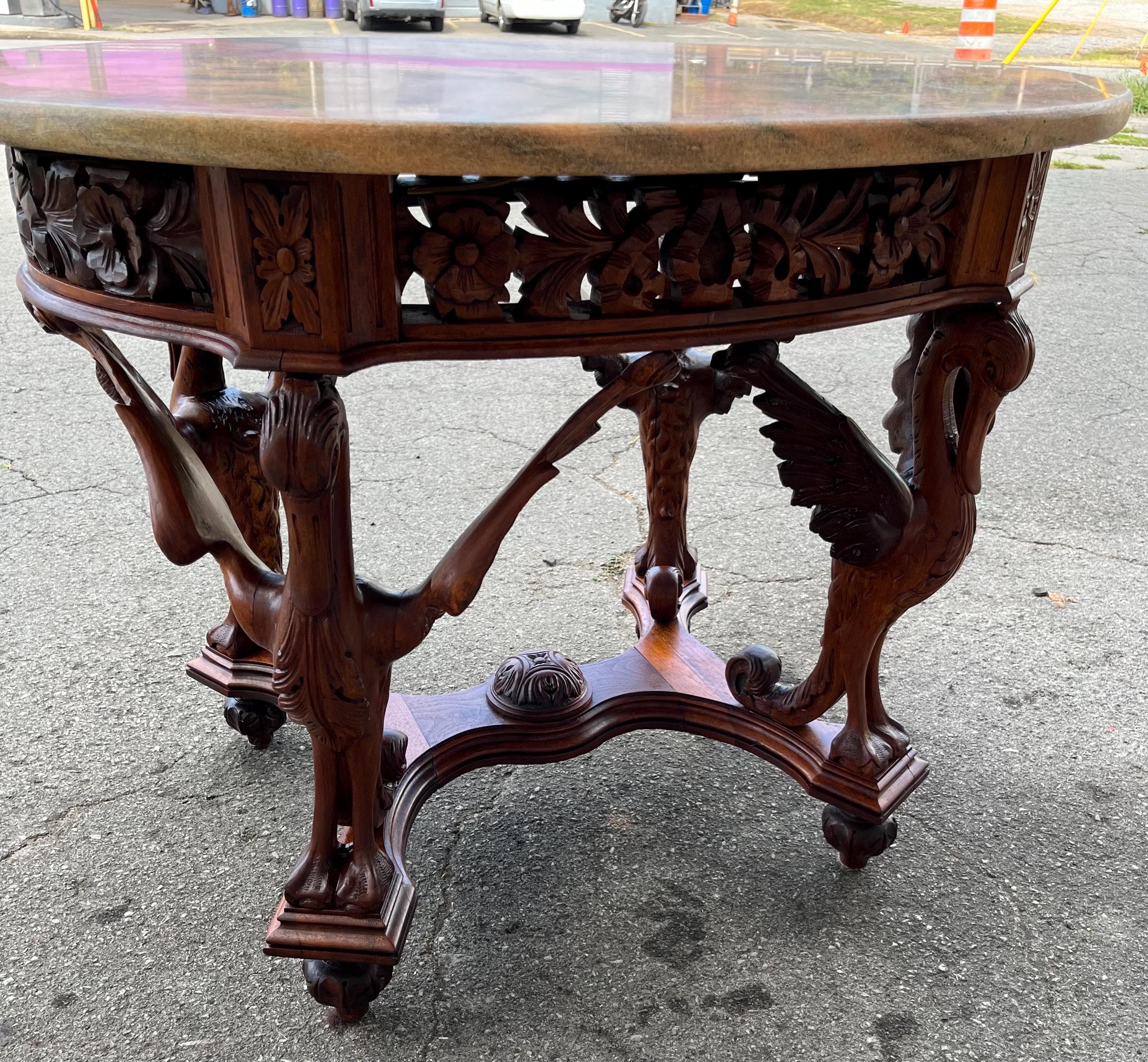 Marble-top Table with Carved Birds - Thumbnail 4
