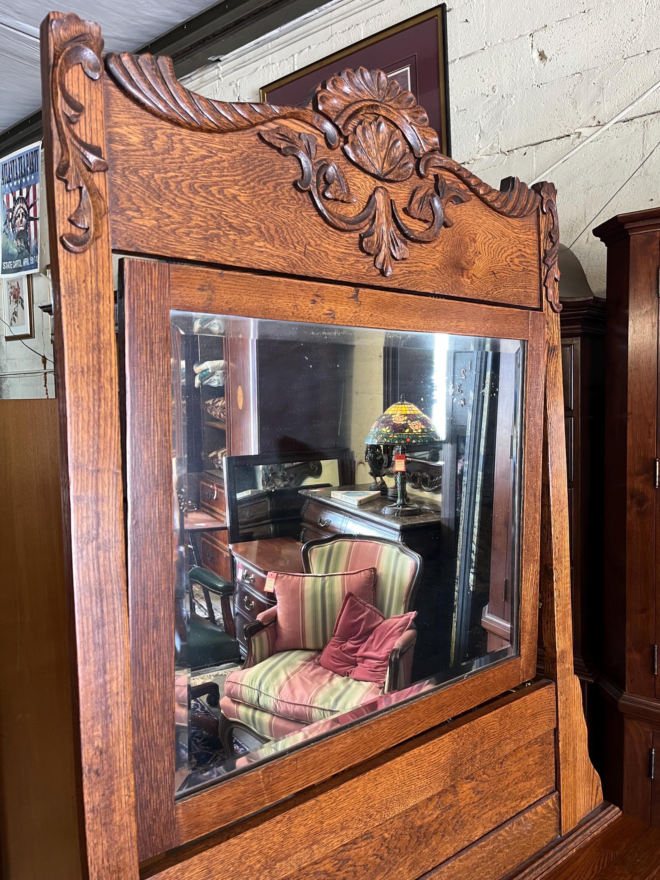 Antique Oak Dresser With Mirror - Thumbnail 5