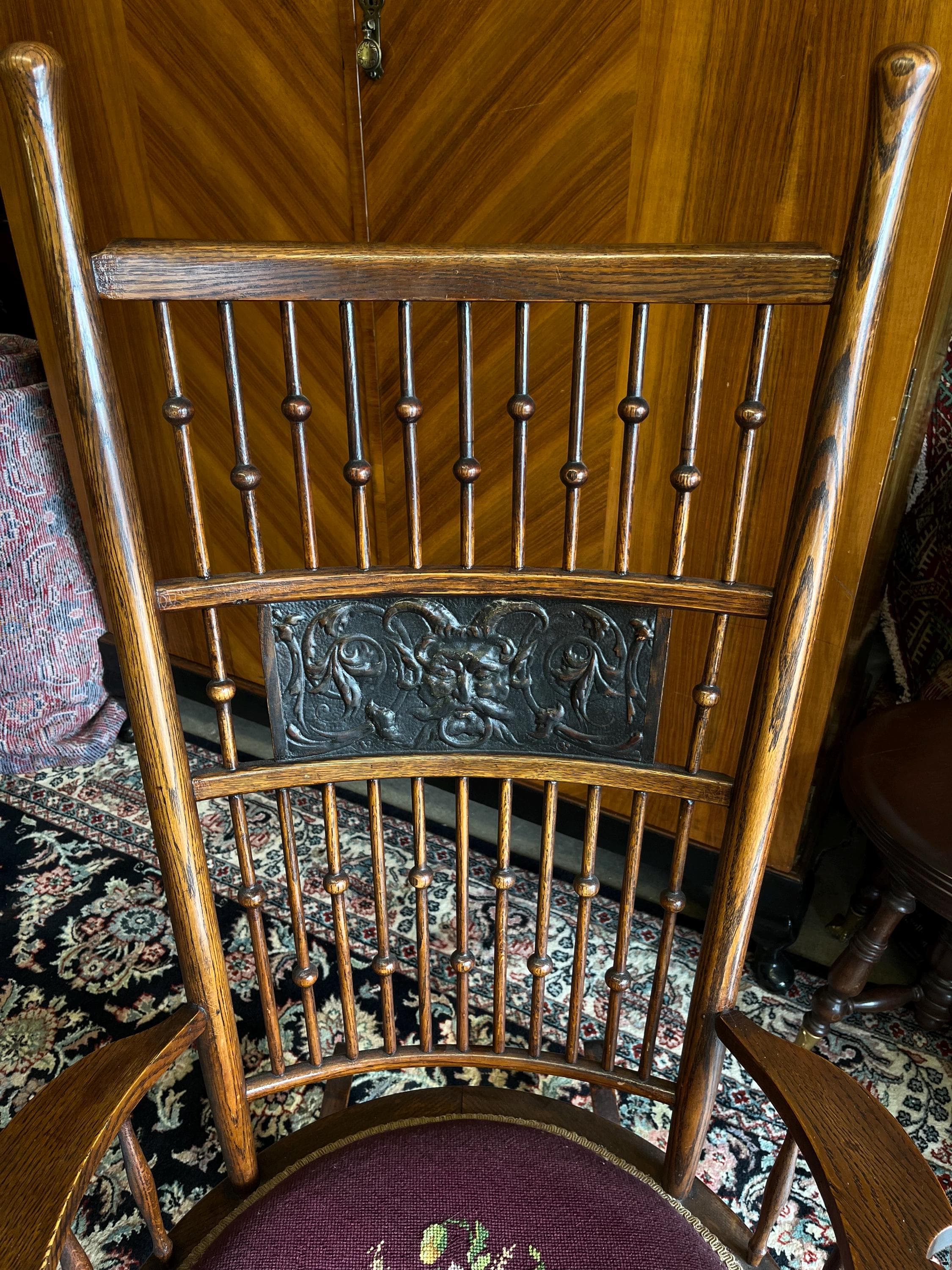 Victorian Stick and Ball Rocker With Needlepoint Seat - Thumbnail 2