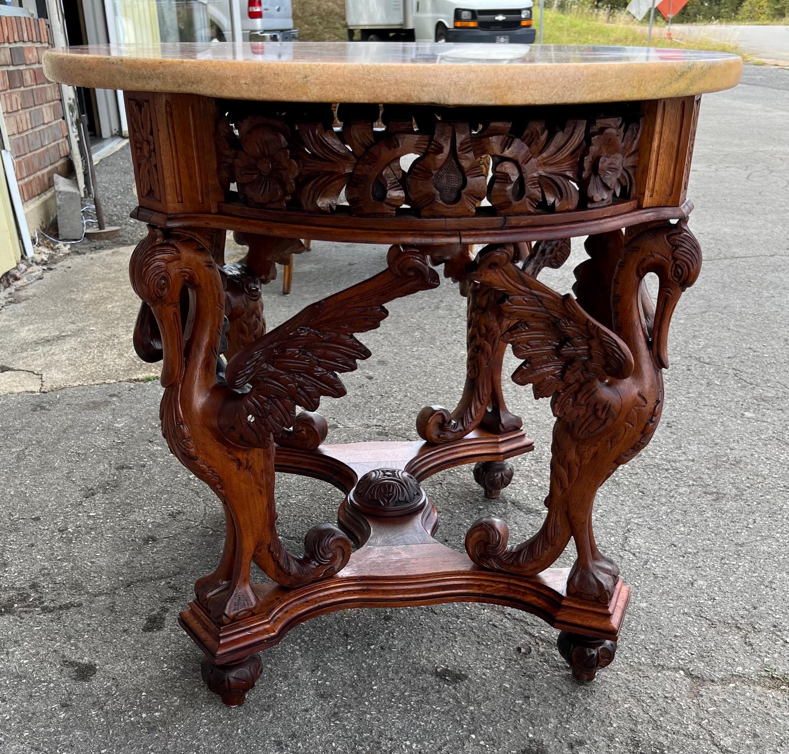 Marble-top Table with Carved Birds - Thumbnail 5