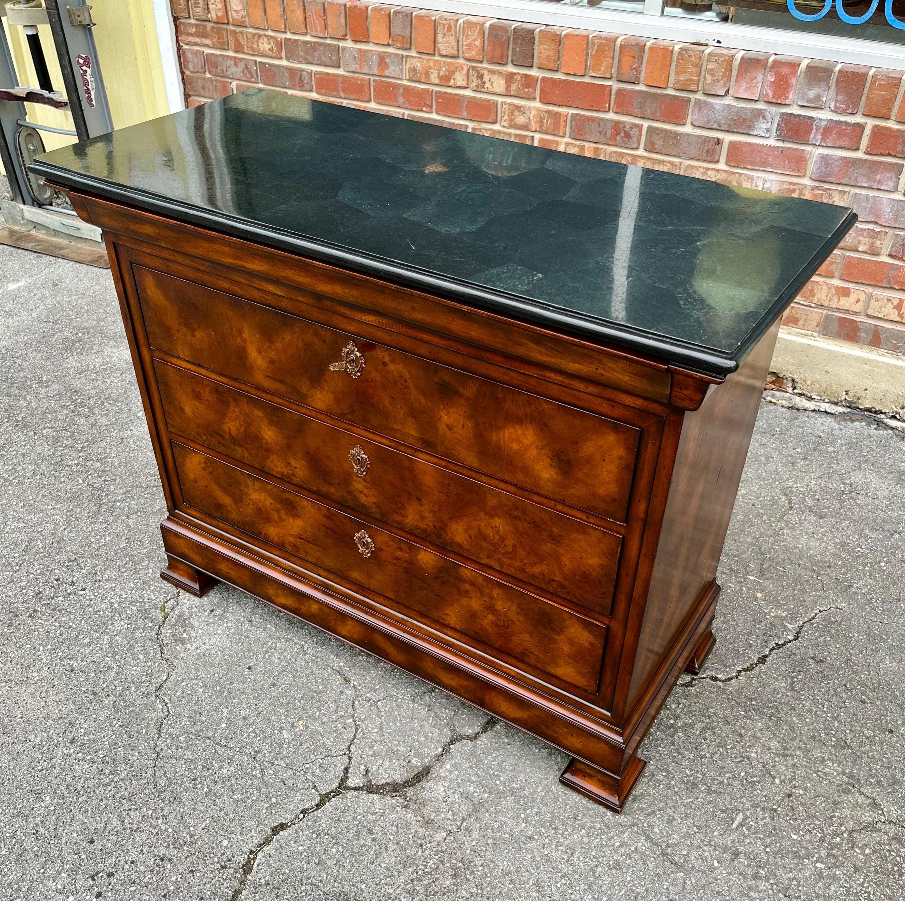 Maitland-Smith Burlwood & Black Marble Neoclassical Commode - Thumbnail 13