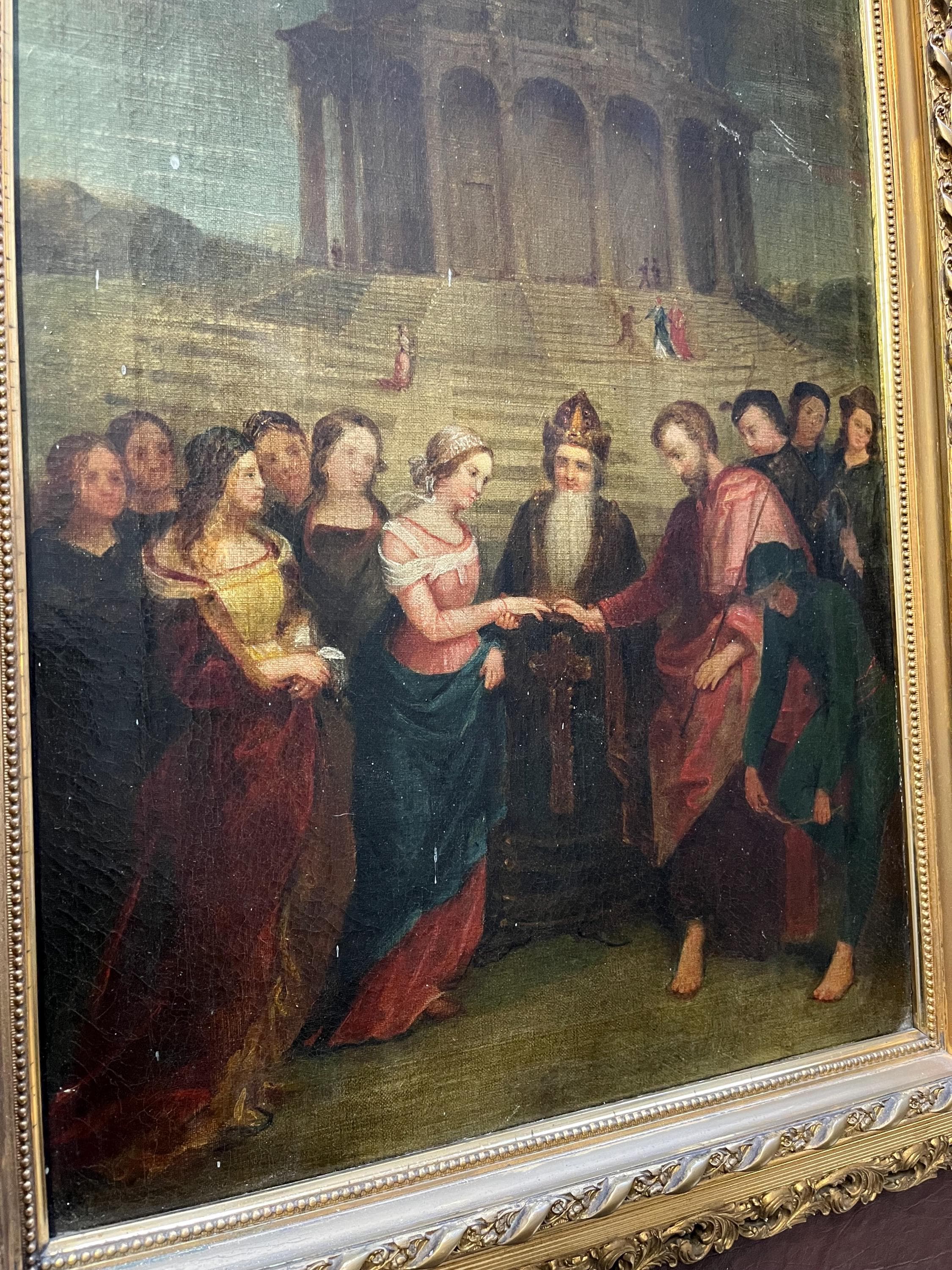 Antique Oil on Canvas After Raphael’s “The Marriage of the Virgin” - Thumbnail 8
