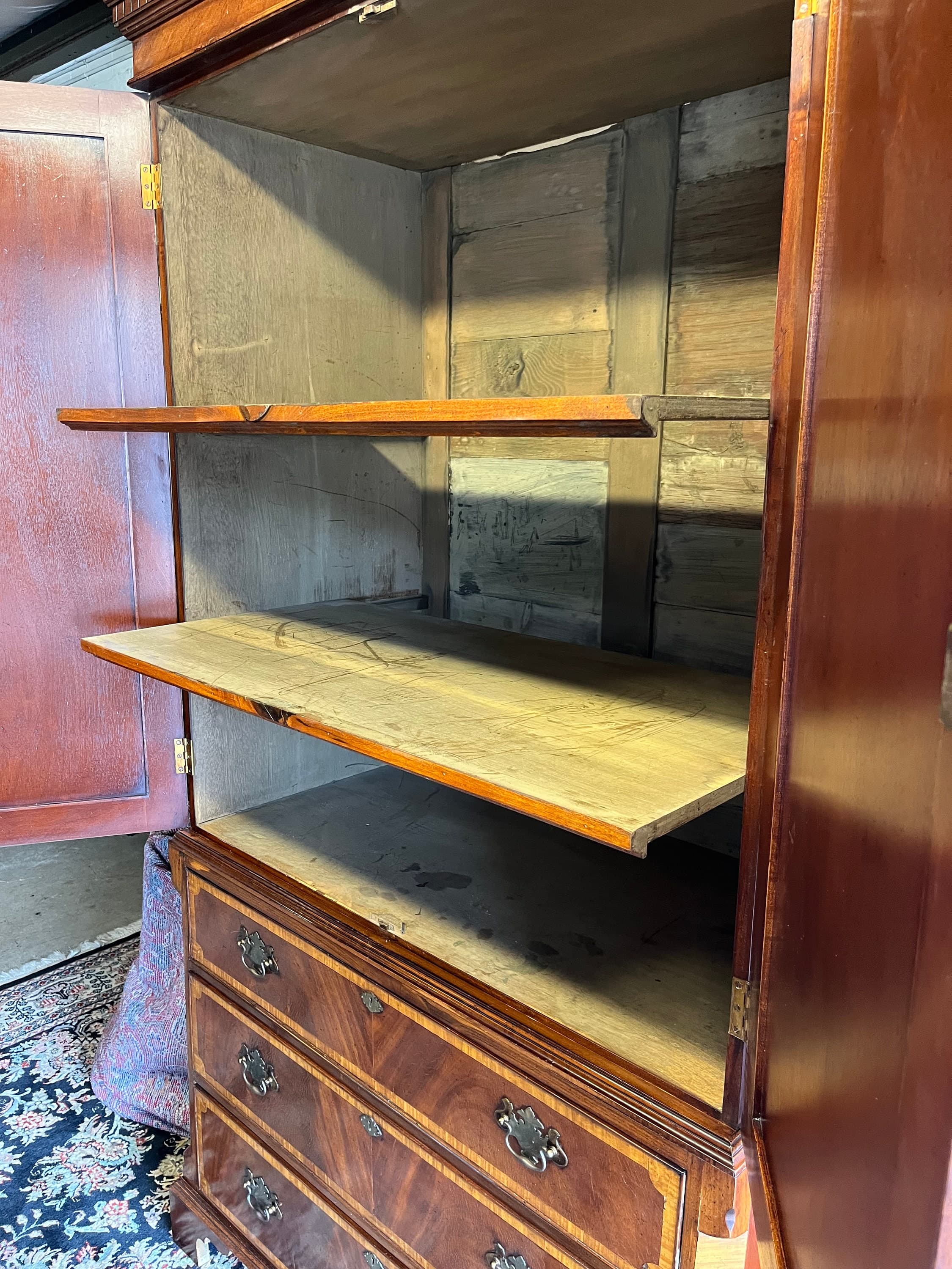 English Mahogany Inlaid Linen Press - Thumbnail 2