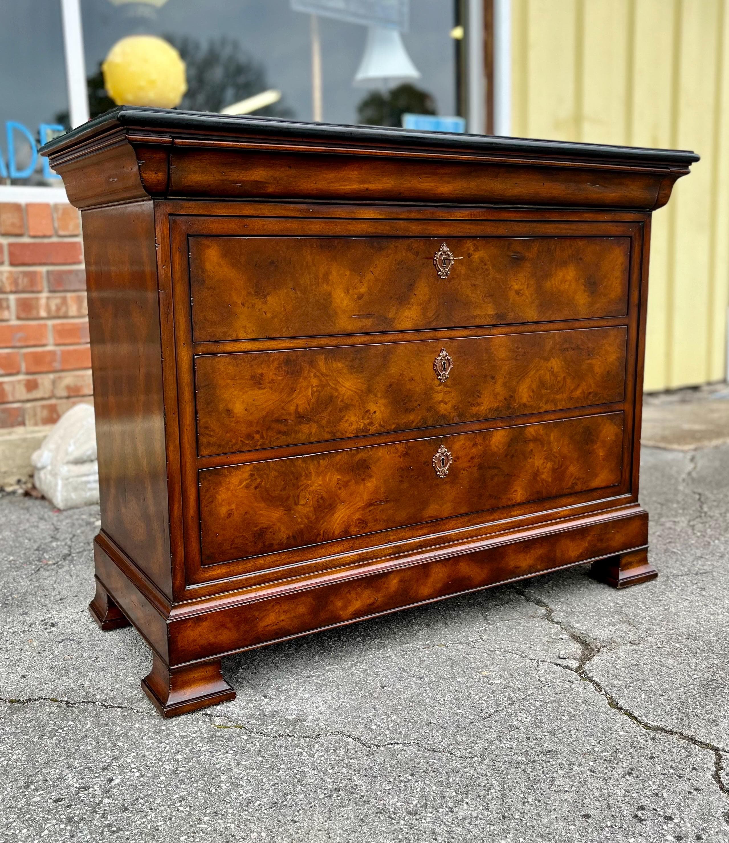 Maitland-Smith Burlwood & Black Marble Neoclassical Commode - Thumbnail 3