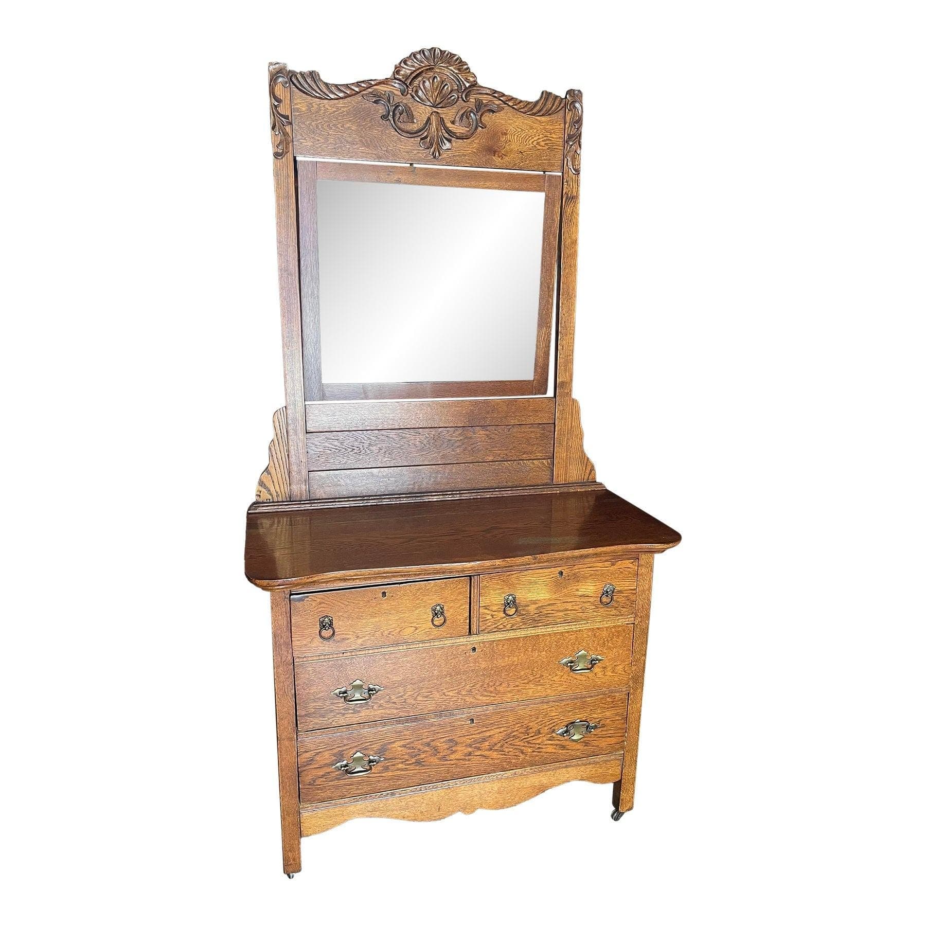 Antique Oak Dresser With Mirror - Image 1