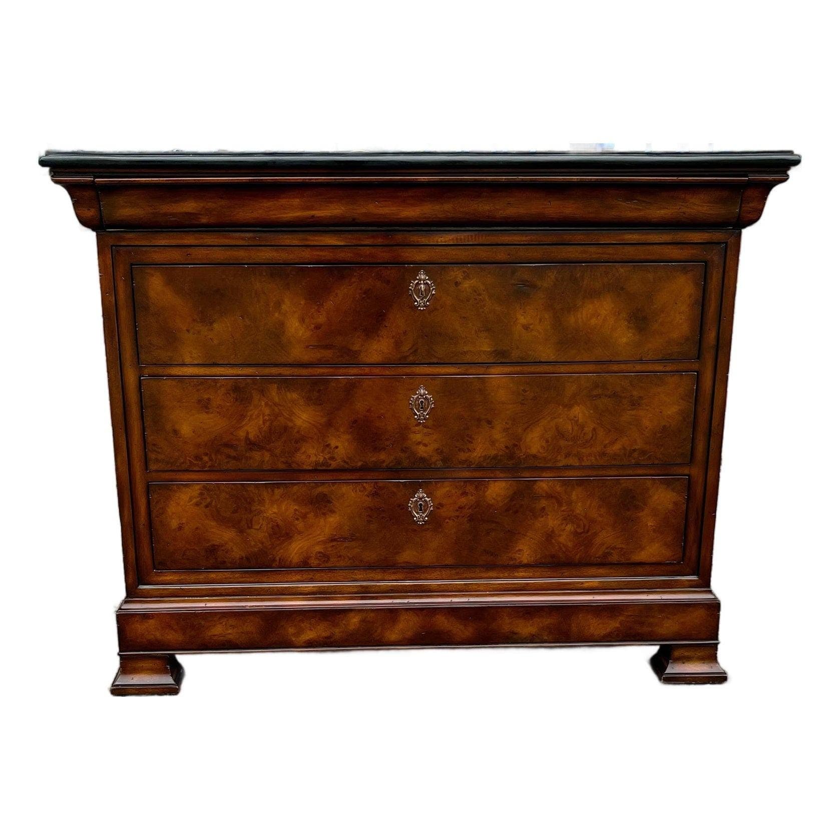 Maitland-Smith Burlwood & Black Marble Neoclassical Commode - Image 1
