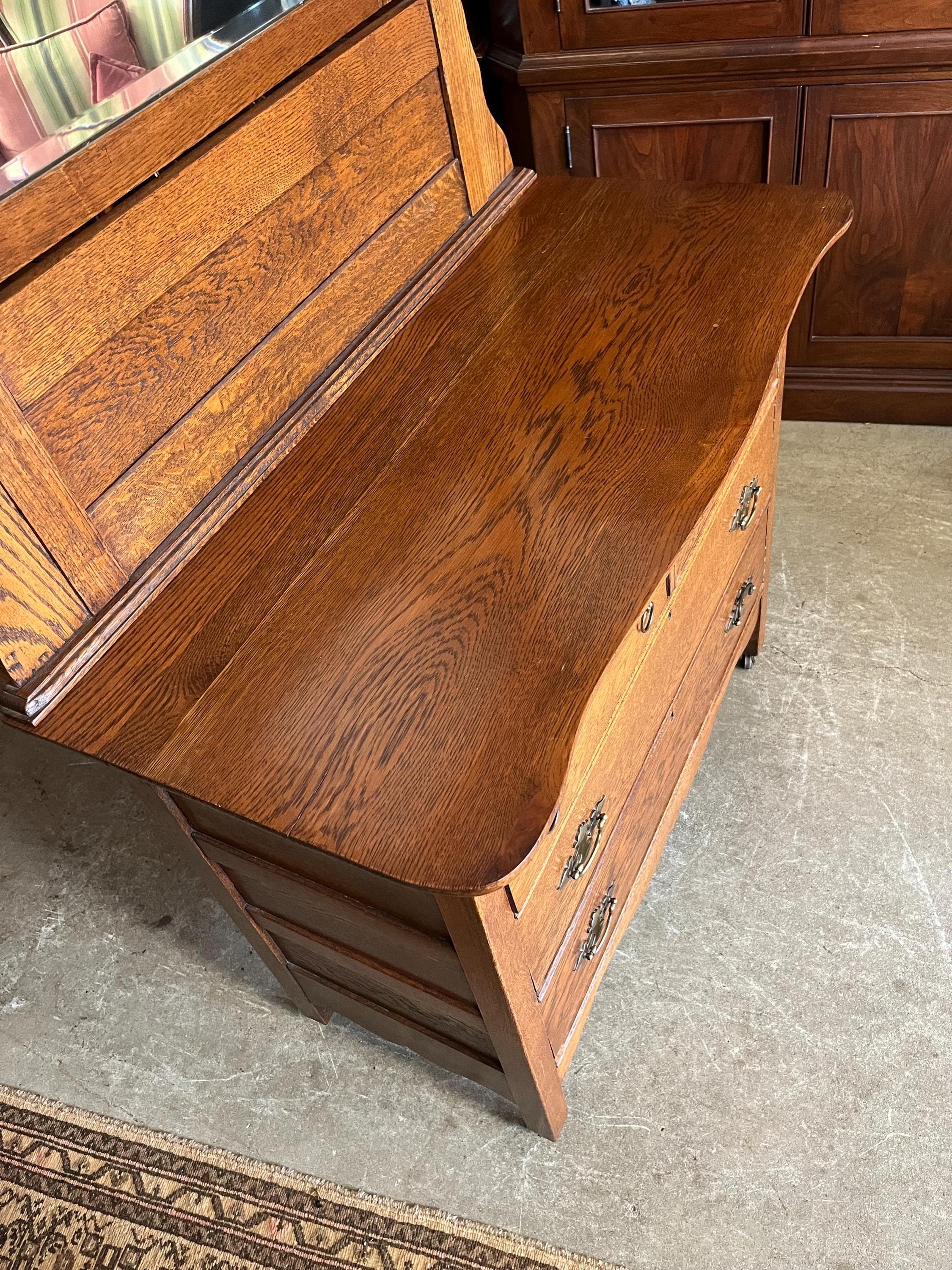 Antique Oak Dresser With Mirror - Thumbnail 9