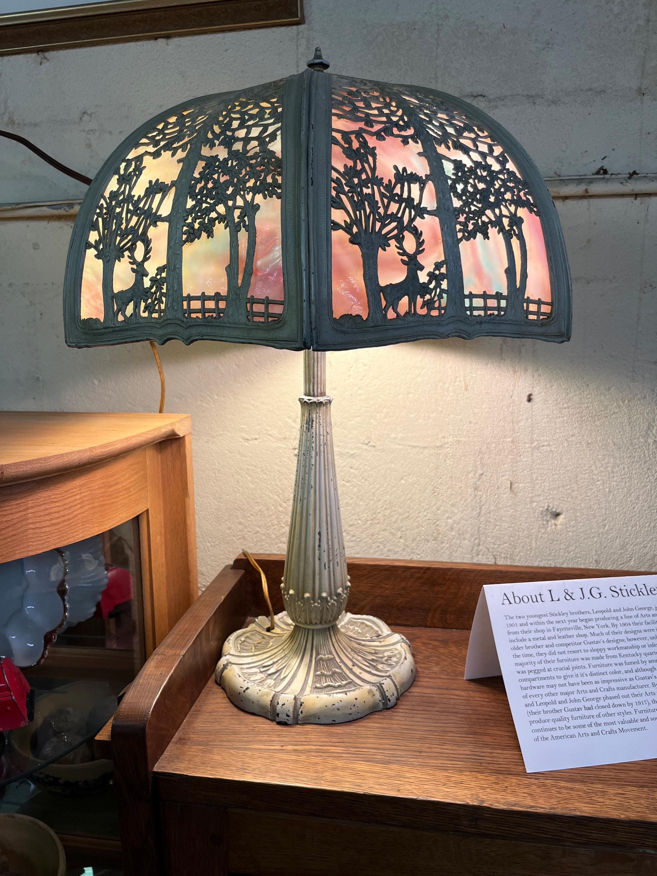 Antique Slag Glass Lamp - Thumbnail 4