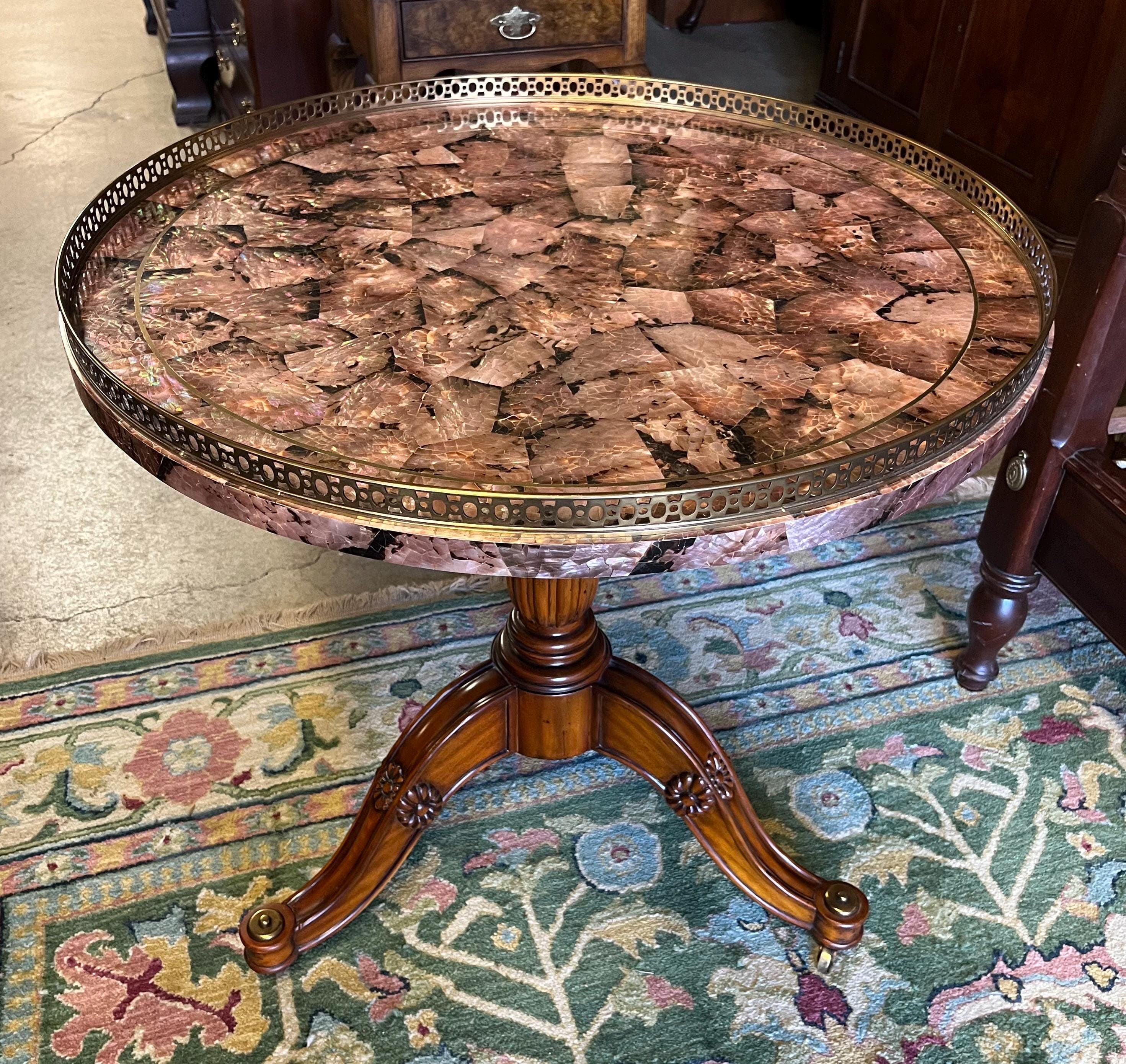 Maitland-Smith Round Mother-of-Pearl Table - Thumbnail 5