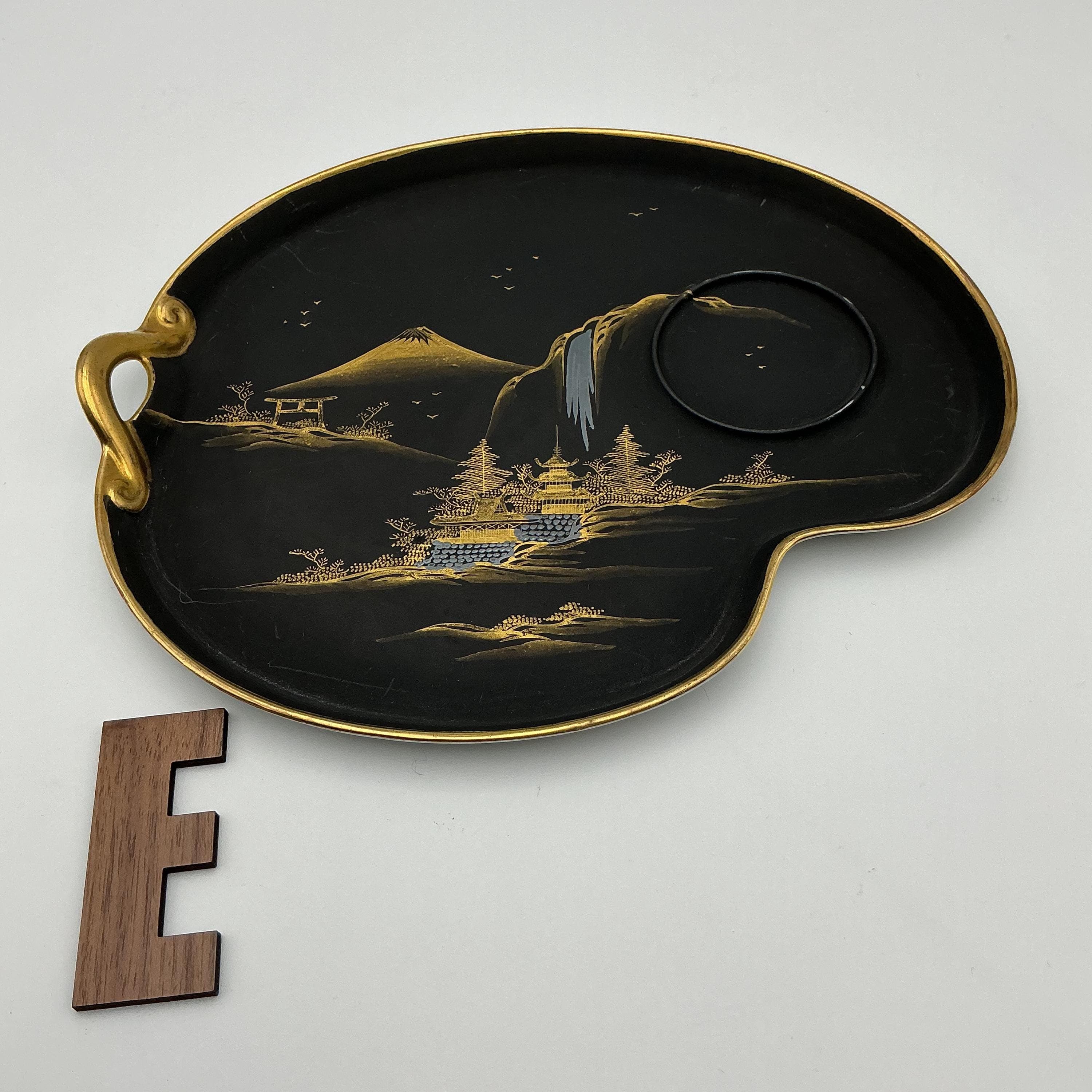 Vintage Kutani Tea Set – Matte Black 24k Gold Hand Painted Japanese Teapot Cup Tray - Thumbnail 25