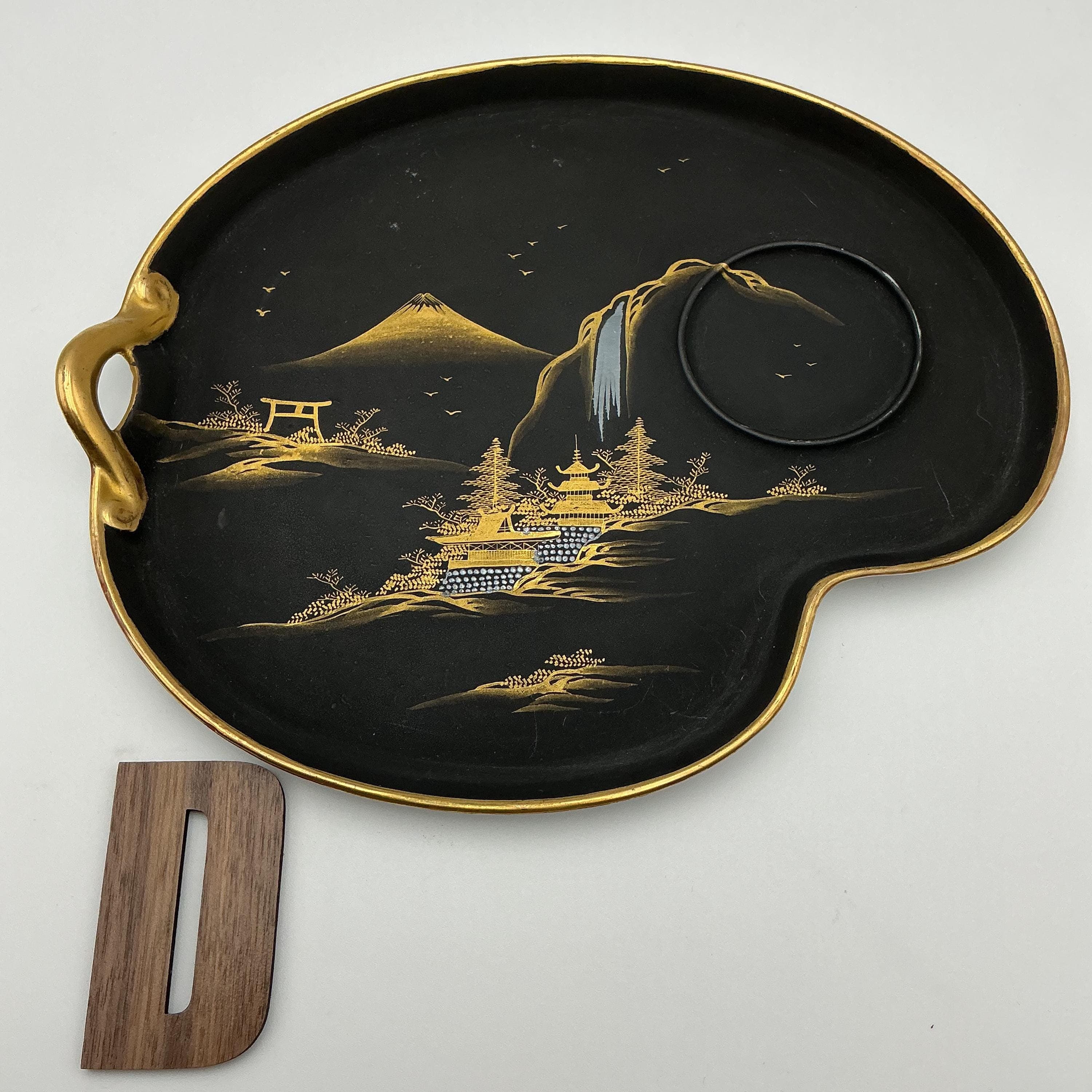 Vintage Kutani Tea Set – Matte Black 24k Gold Hand Painted Japanese Teapot Cup Tray - Thumbnail 24