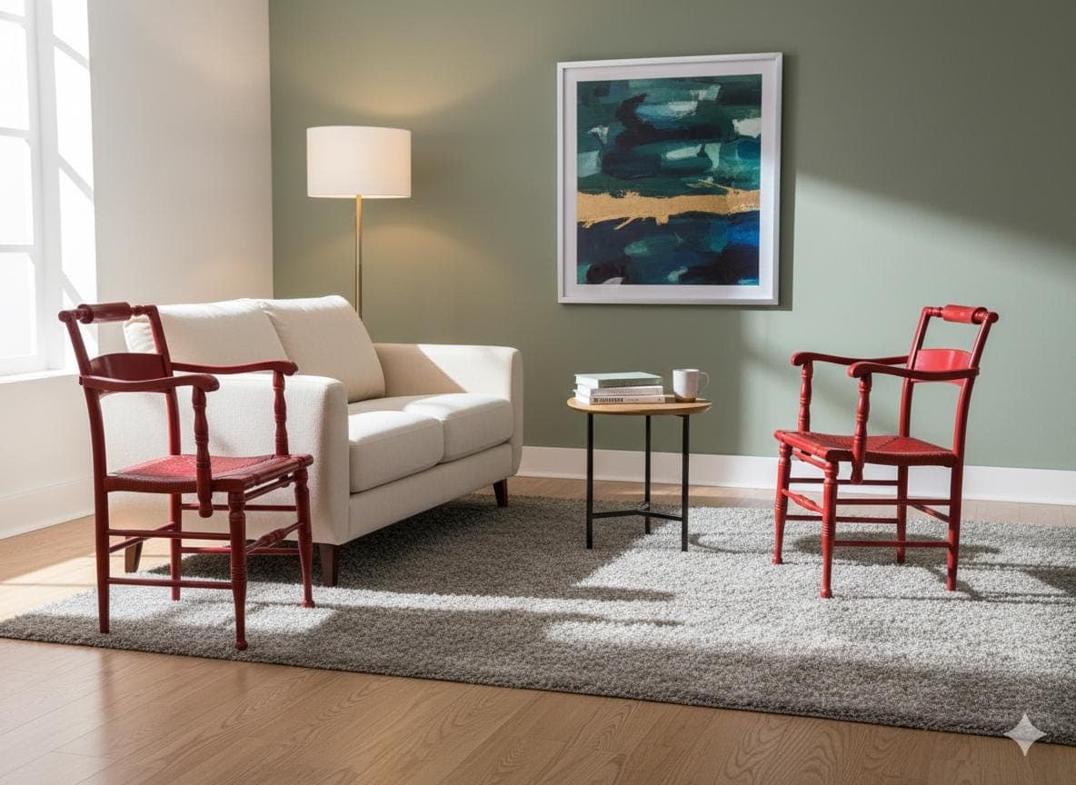 Vintage Hollywood Regency Red Lacquered Armchairs - Spindle Bobbin, Rush Seats - Thumbnail 13