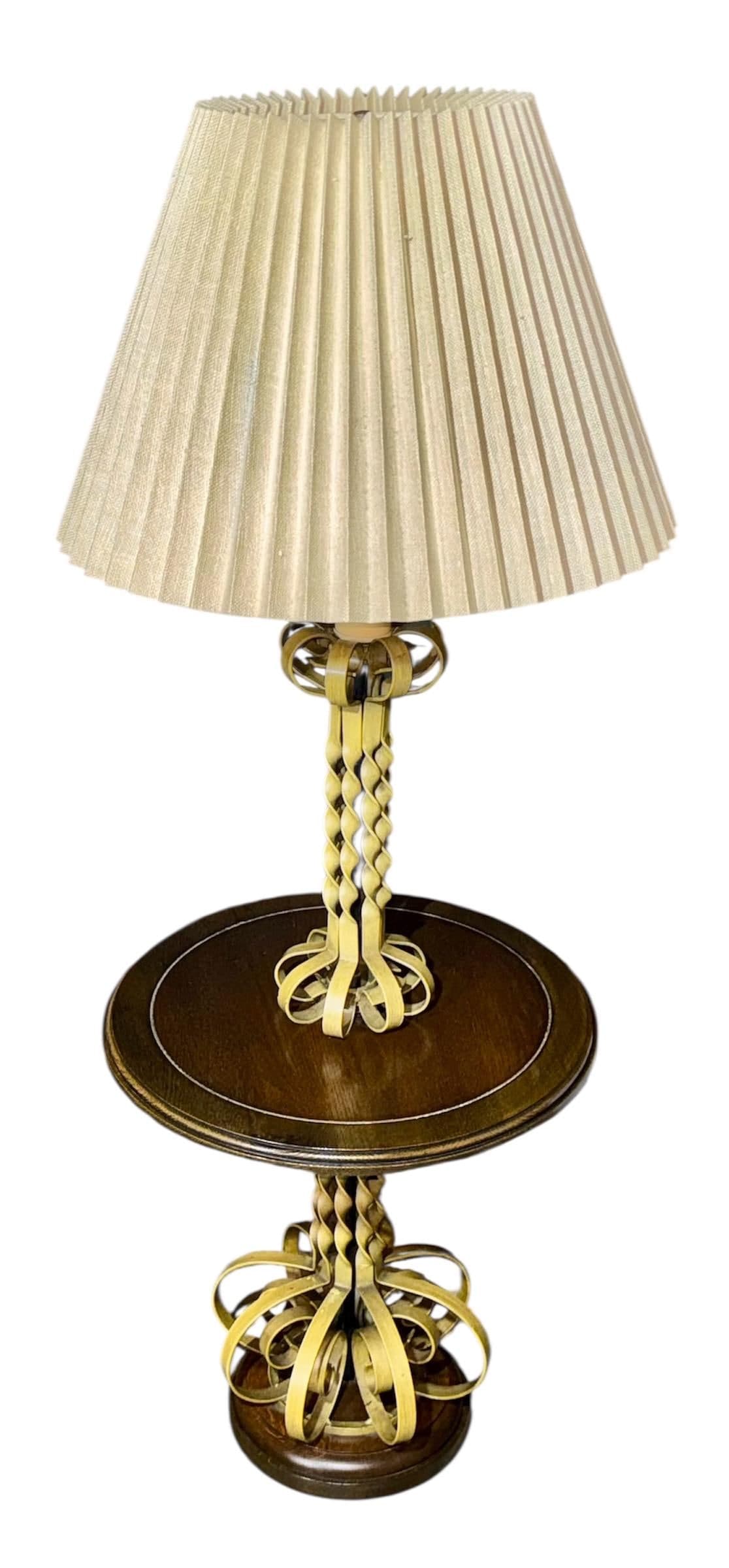 Vintage Hollywood Regency Floor Lamp Table – Gold Barley Twist, Integrated Side Table - Thumbnail 6