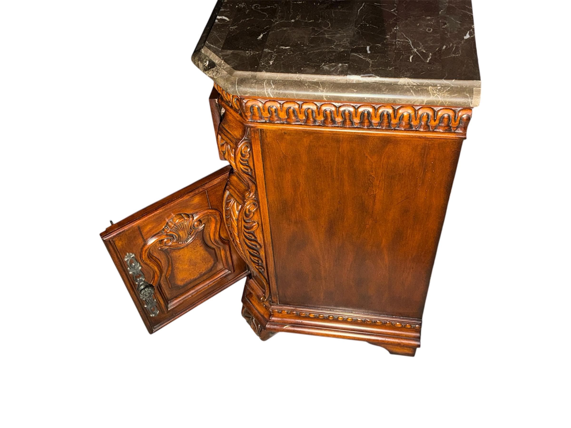 Pair of Ornate Acme Furniture Nightstands – Genuine Marble Tops & Hand-Carved Details - Thumbnail 12