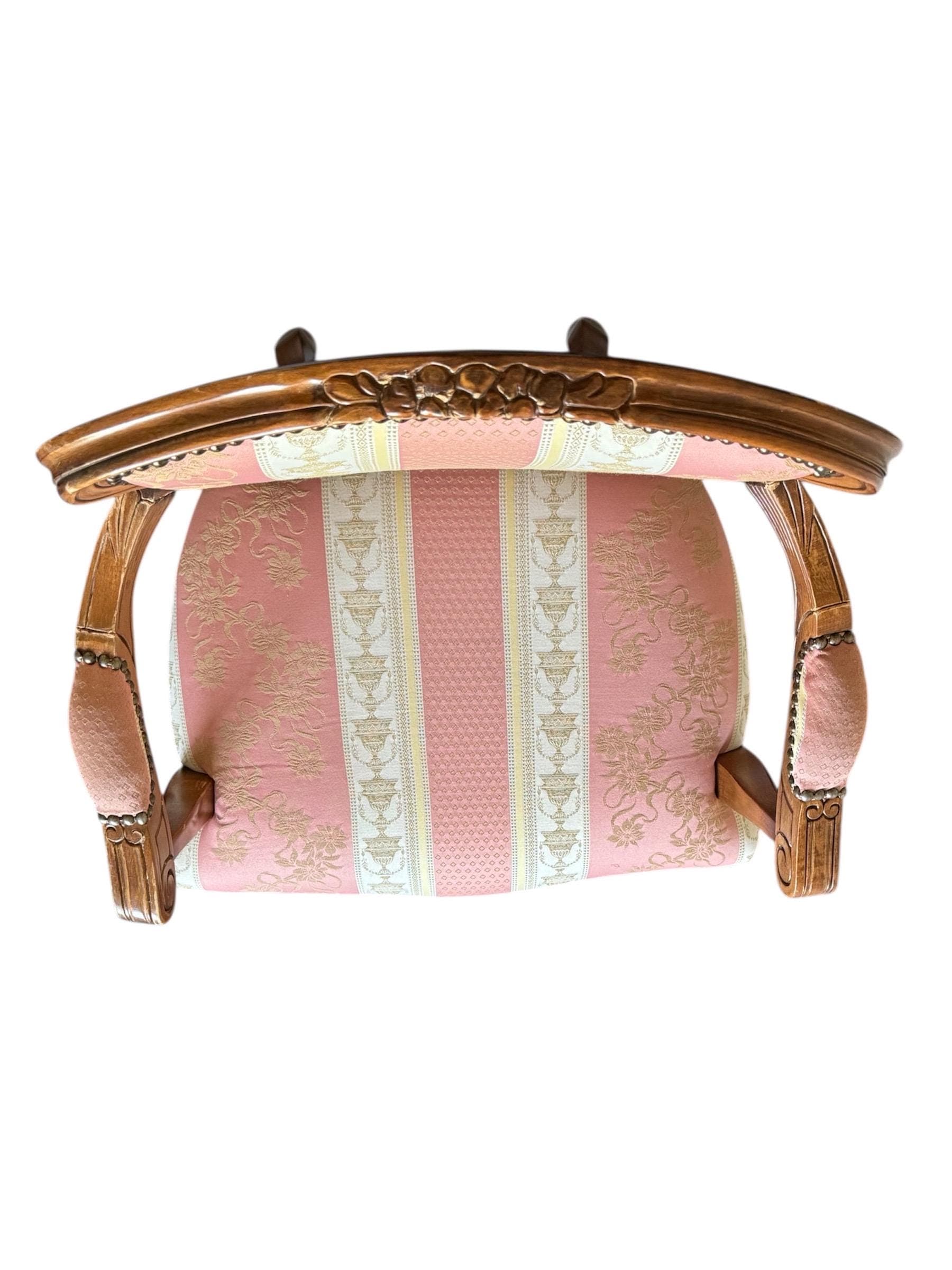 Vintage Italian Louis XV Style Armchairs – Floral Damask Fauteuils, Pair - Thumbnail 13