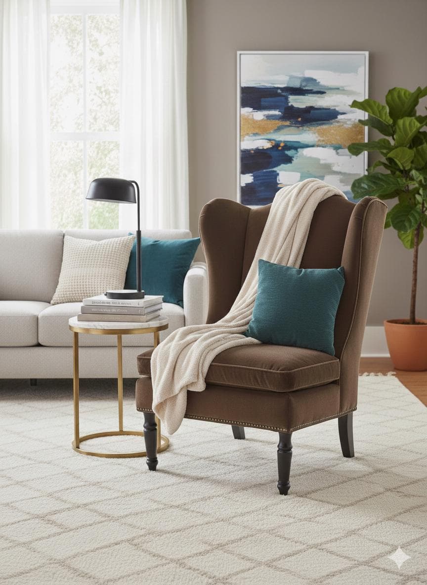 Drexel Heritage "Down-Wrapped" Wingback Chair in Espresso Velvet - Thumbnail 5