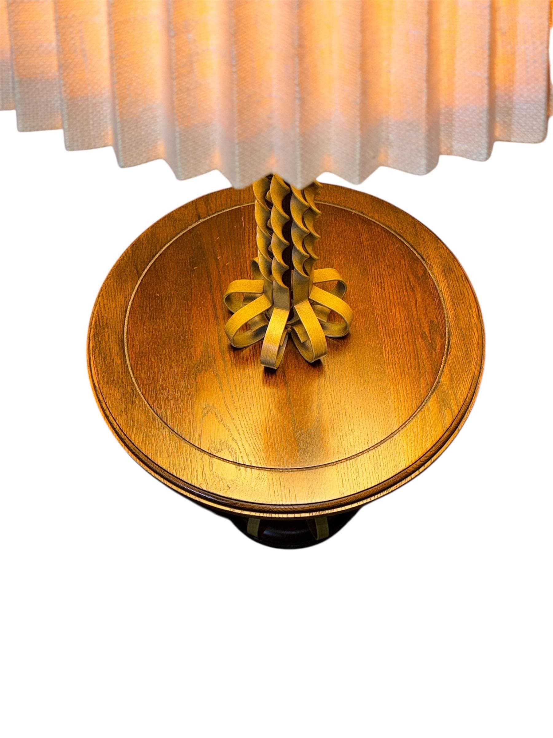 Vintage Hollywood Regency Floor Lamp Table – Gold Barley Twist, Integrated Side Table - Thumbnail 17