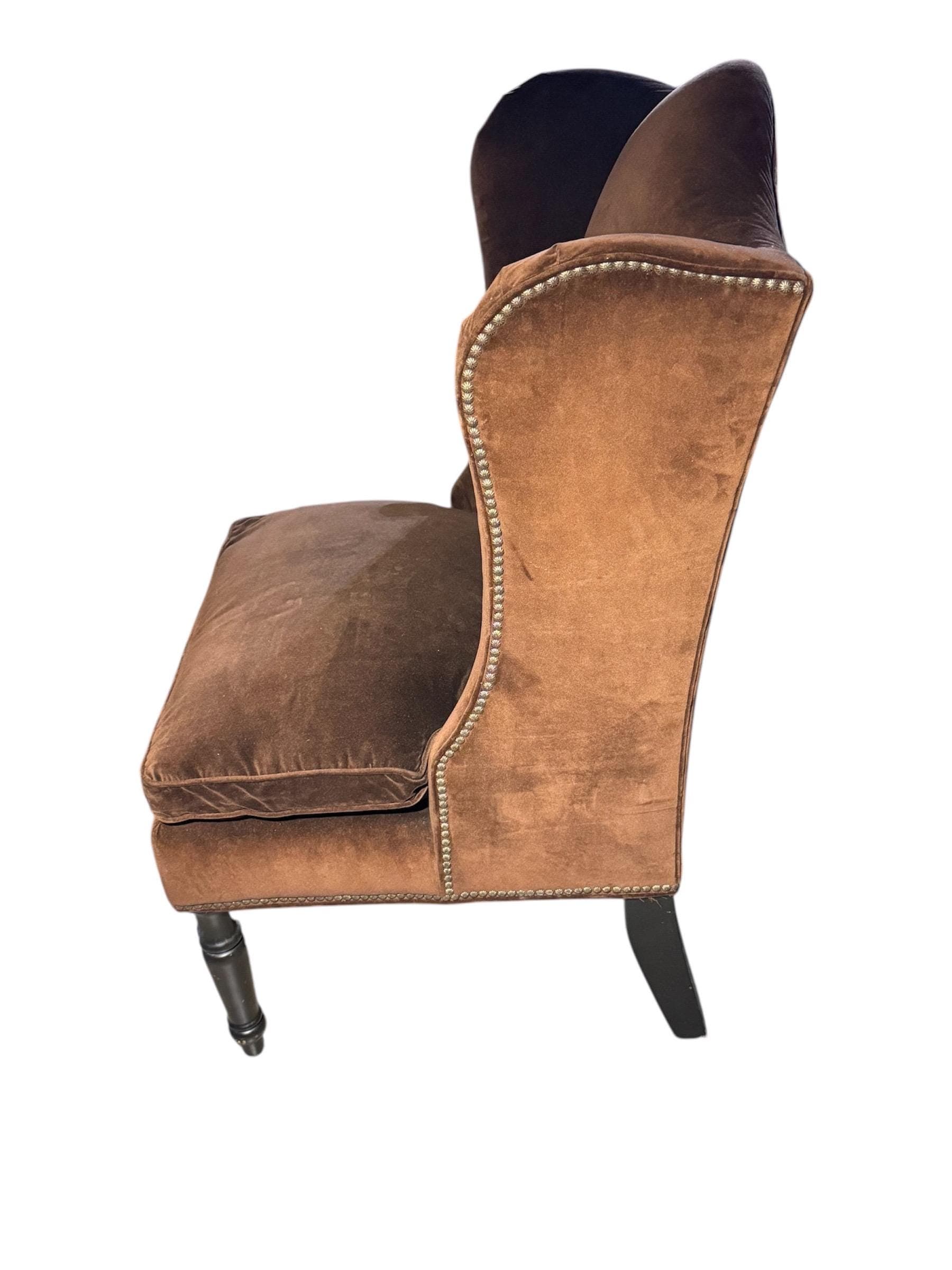 Drexel Heritage "Down-Wrapped" Wingback Chair in Espresso Velvet - Thumbnail 3