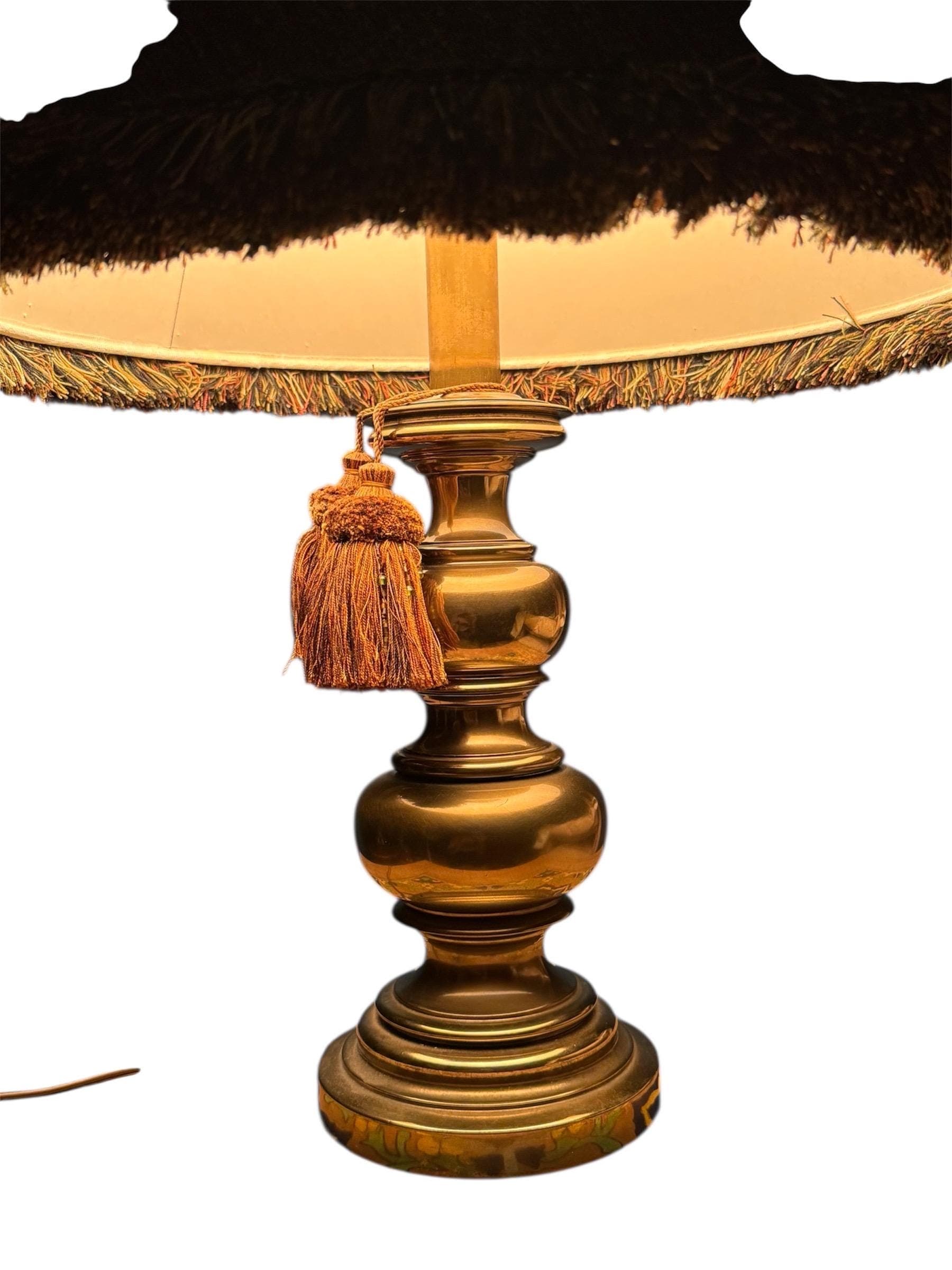 Vintage Stiffel Brass Table Lamp – Hollywood Regency Fringed Shade - Thumbnail 6