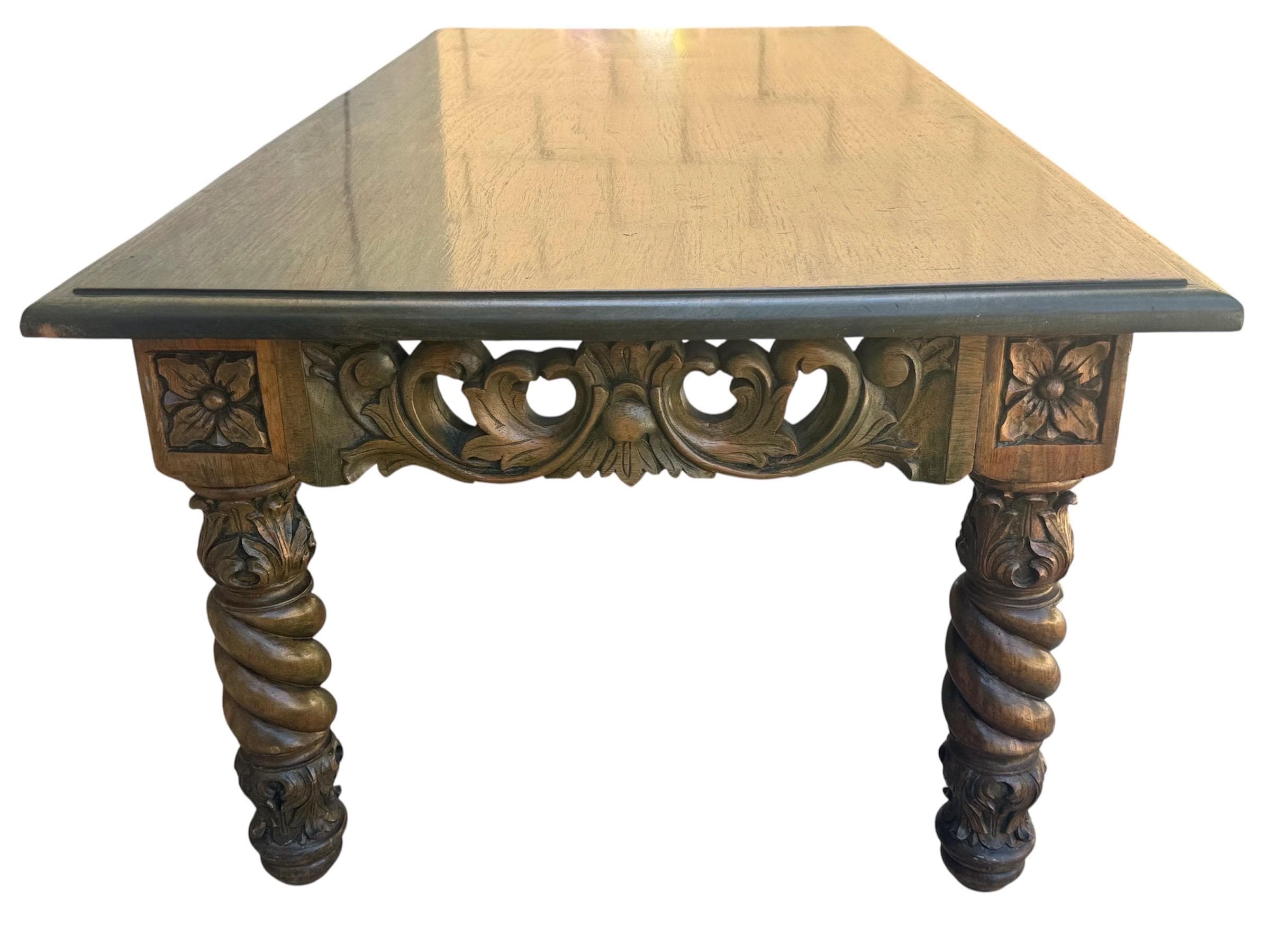 Antique 1920s Philippine Spanish Colonial Coffee Table – Hand-Carved Tropical Hardwood – Barley Twist Solomonic Legs - Thumbnail 6