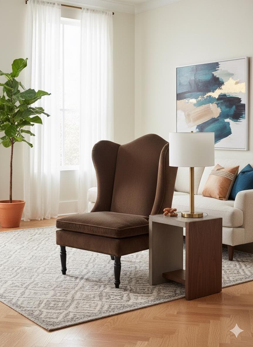 Drexel Heritage "Down-Wrapped" Wingback Chair in Espresso Velvet - Thumbnail 9