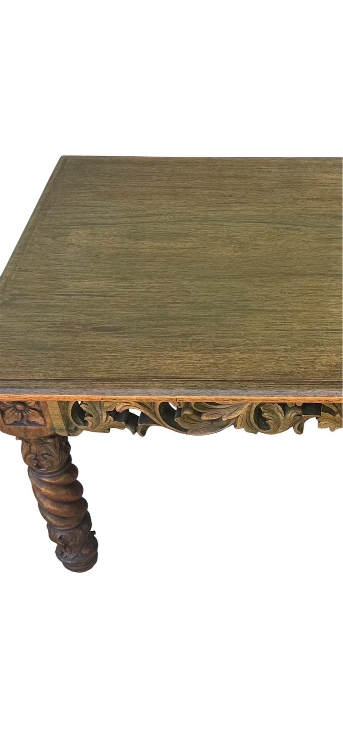 Antique 1920s Philippine Spanish Colonial Coffee Table – Hand-Carved Tropical Hardwood – Barley Twist Solomonic Legs - Thumbnail 10