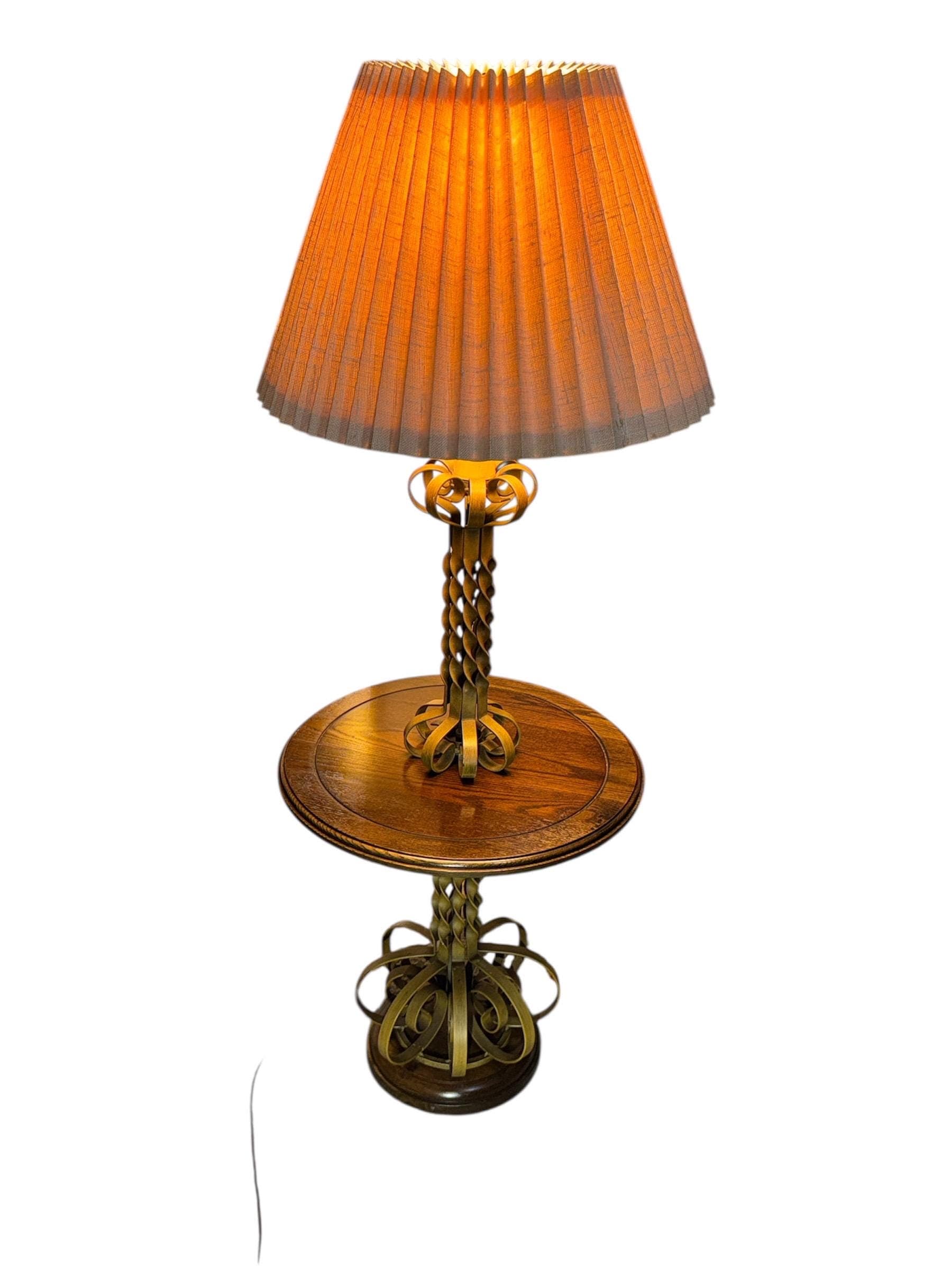 Vintage Hollywood Regency Floor Lamp Table – Gold Barley Twist, Integrated Side Table - Thumbnail 16