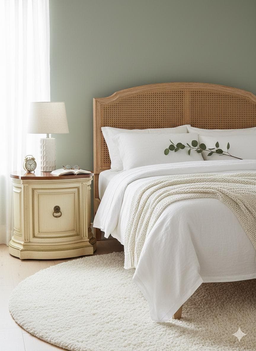 Vintage French Provincial Commode: Sunburst Top, Distressed Cream Accent - Thumbnail 9