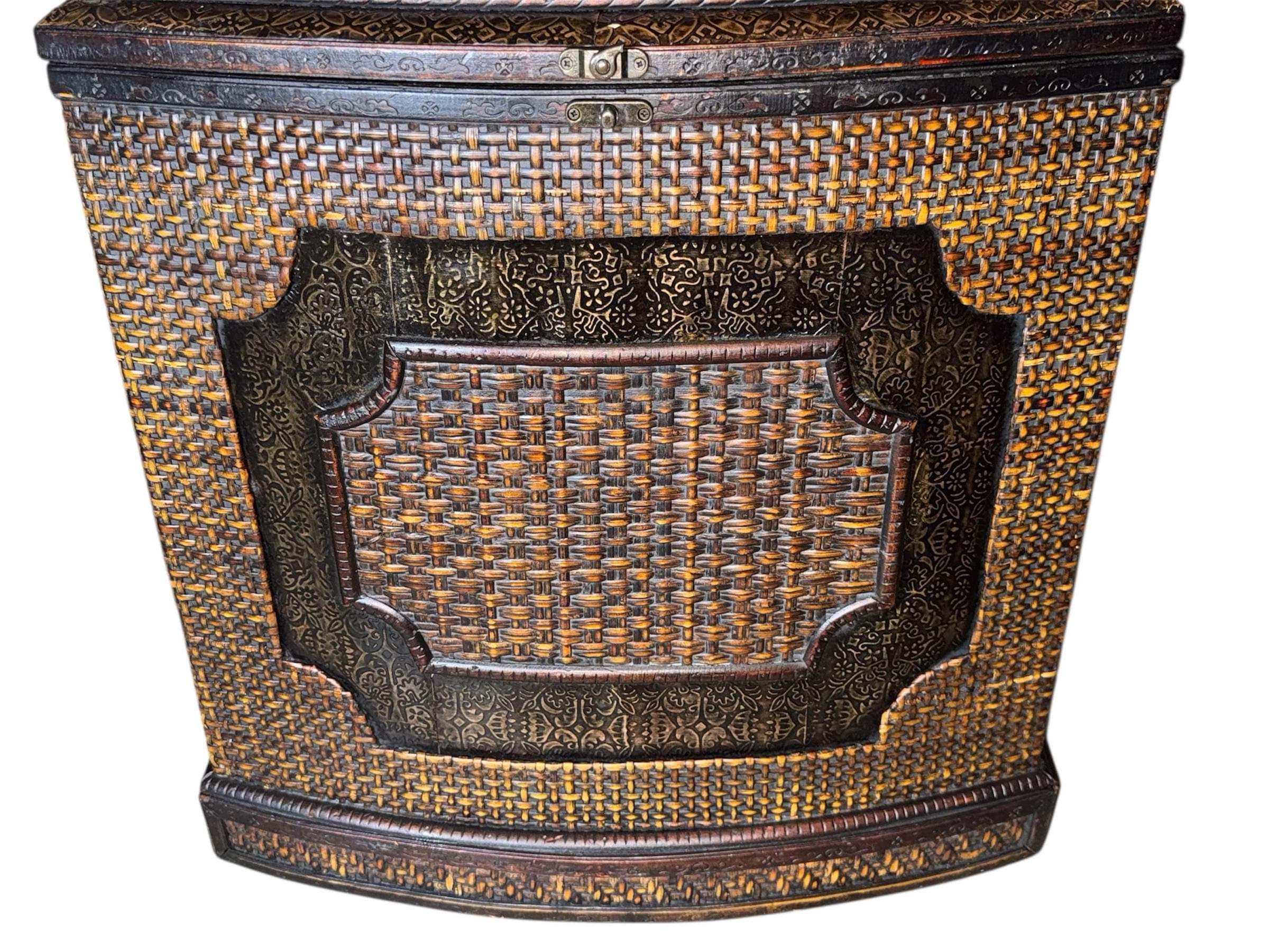 19th C. Anglo-Indian Serpentine Side Table - Ebonized & Cane - Thumbnail 4