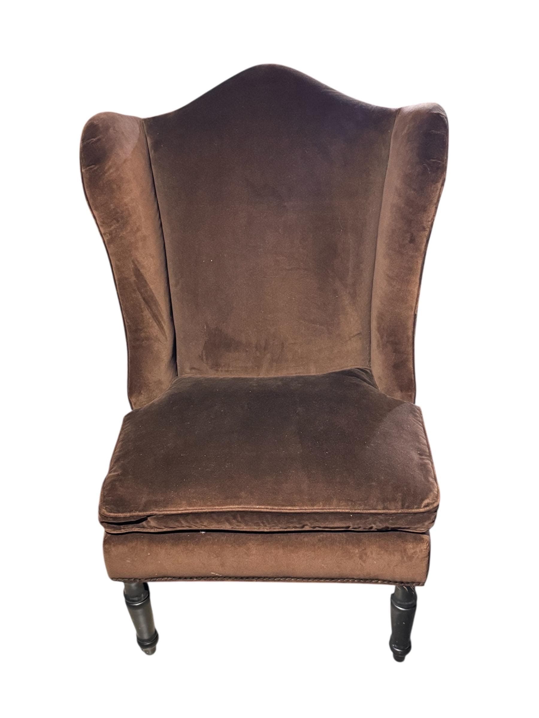 Drexel Heritage "Down-Wrapped" Wingback Chair in Espresso Velvet - Thumbnail 4