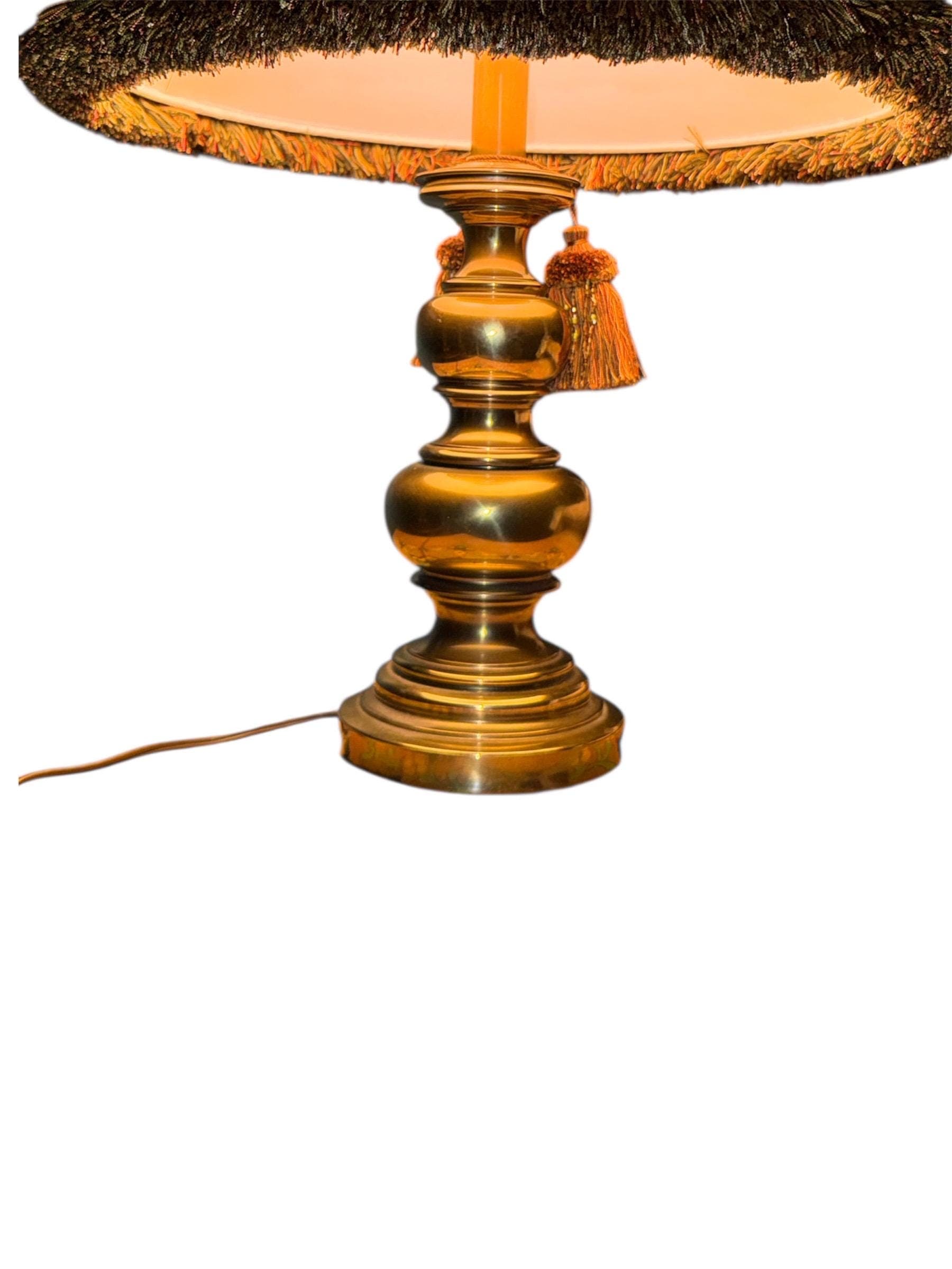 Vintage Stiffel Brass Table Lamp – Hollywood Regency Fringed Shade - Thumbnail 13