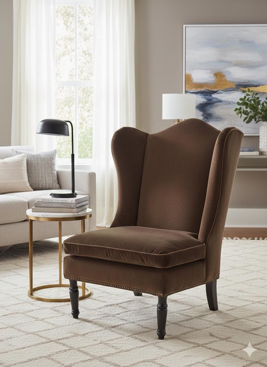 Drexel Heritage "Down-Wrapped" Wingback Chair in Espresso Velvet - Thumbnail 7