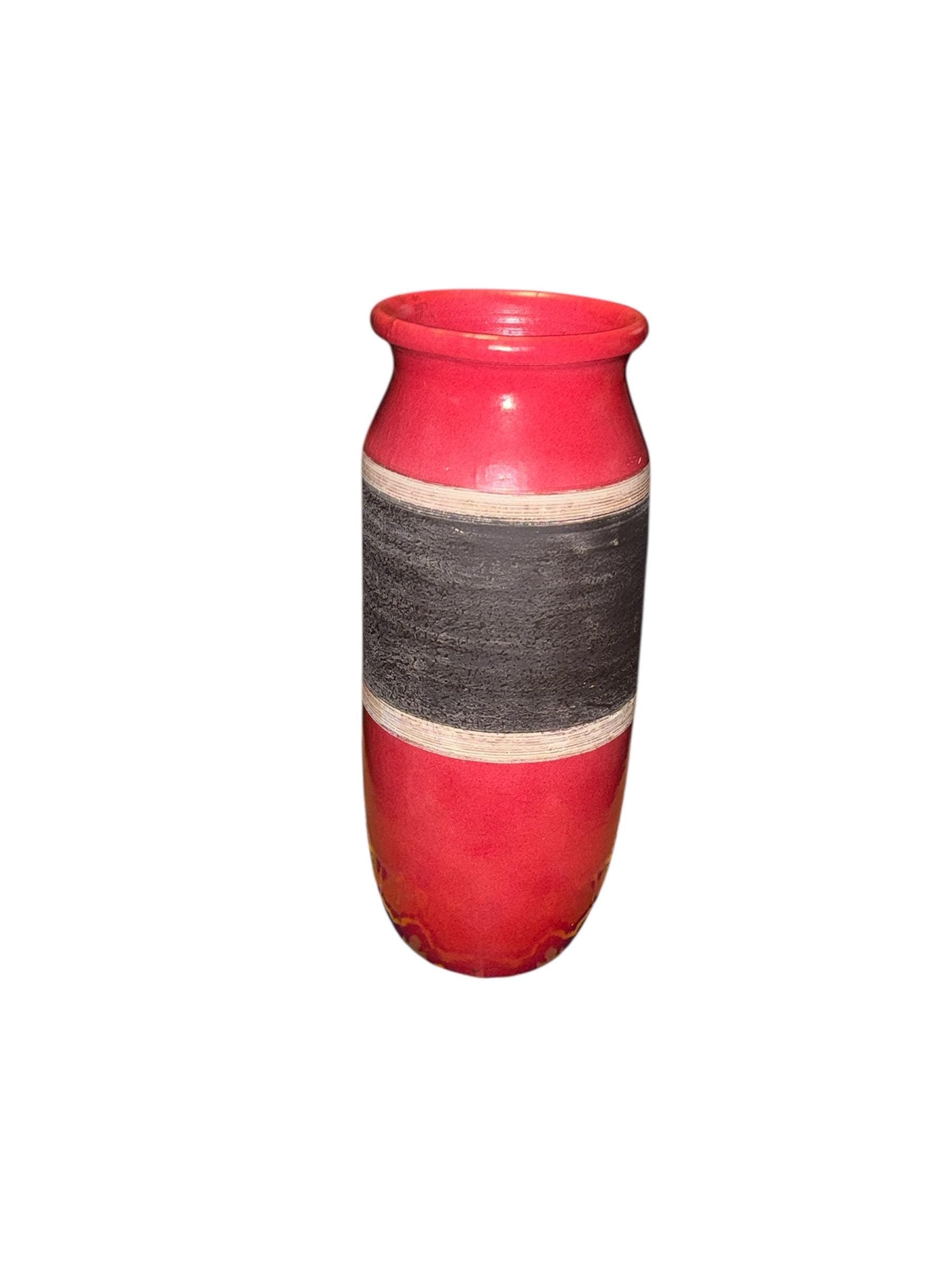 Scheurich Floor Vase – Red & Charcoal Fat Lava Glaze, West German Pottery - Thumbnail 4