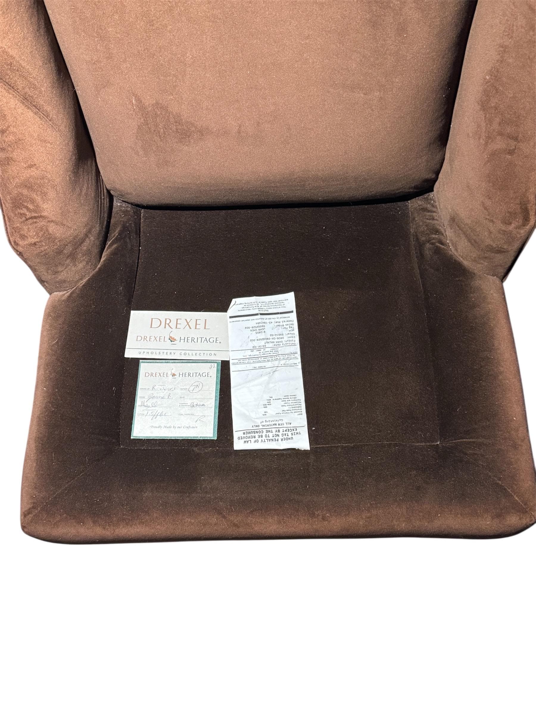 Drexel Heritage "Down-Wrapped" Wingback Chair in Espresso Velvet - Thumbnail 11