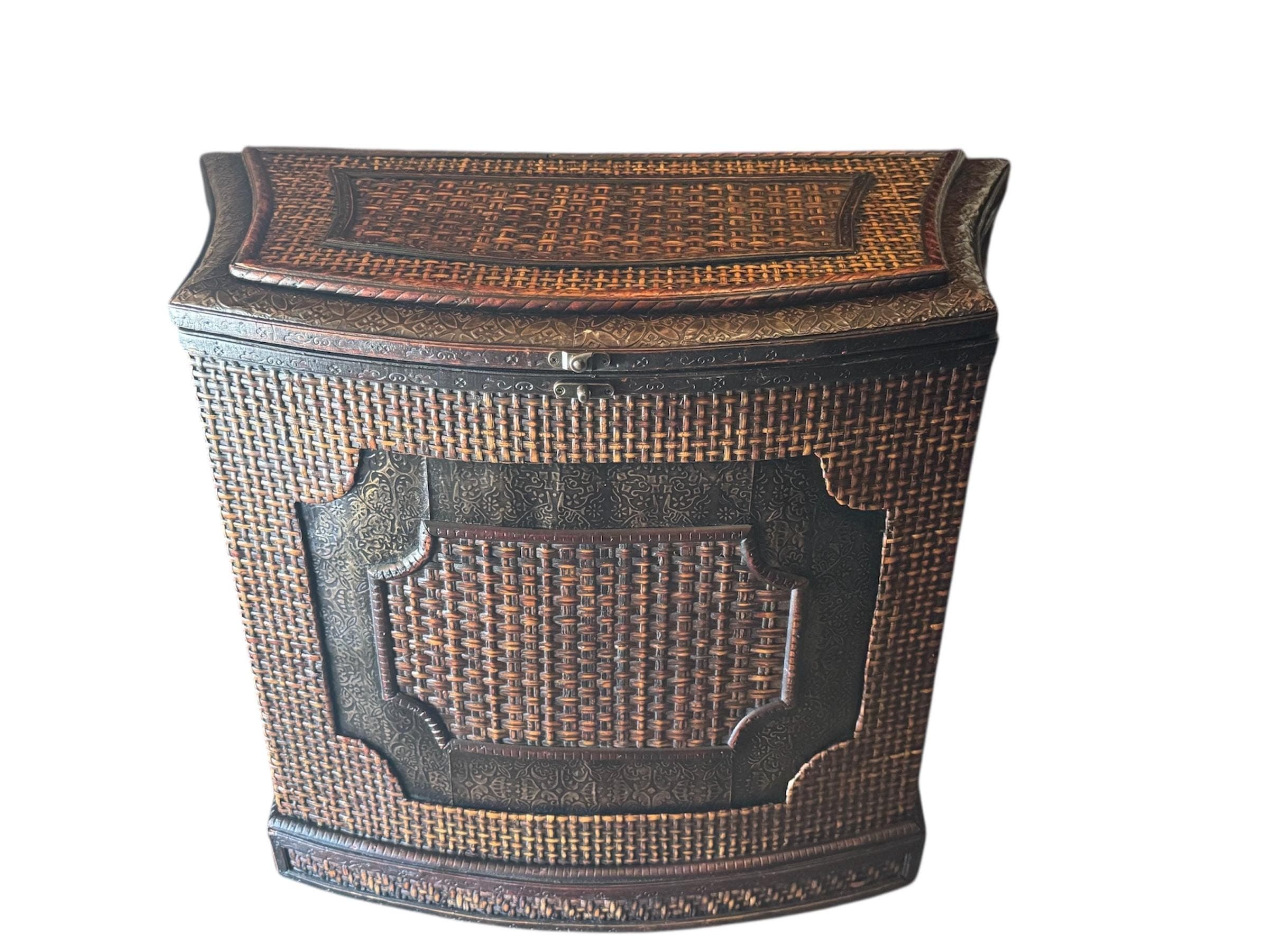 19th C. Anglo-Indian Serpentine Side Table - Ebonized & Cane - Thumbnail 2