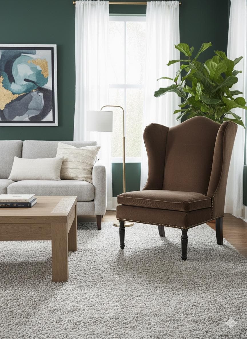 Drexel Heritage "Down-Wrapped" Wingback Chair in Espresso Velvet - Thumbnail 8