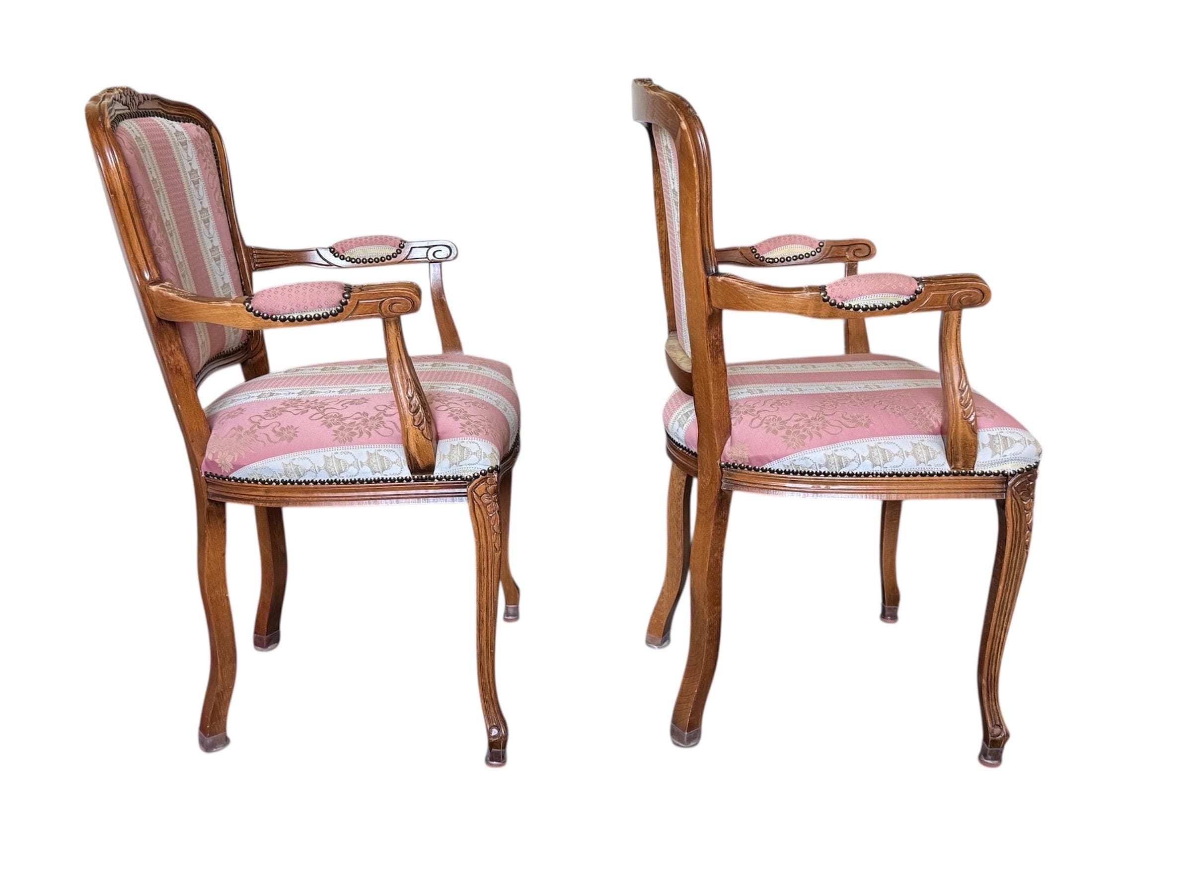 Vintage Italian Louis XV Style Armchairs – Floral Damask Fauteuils, Pair - Thumbnail 4