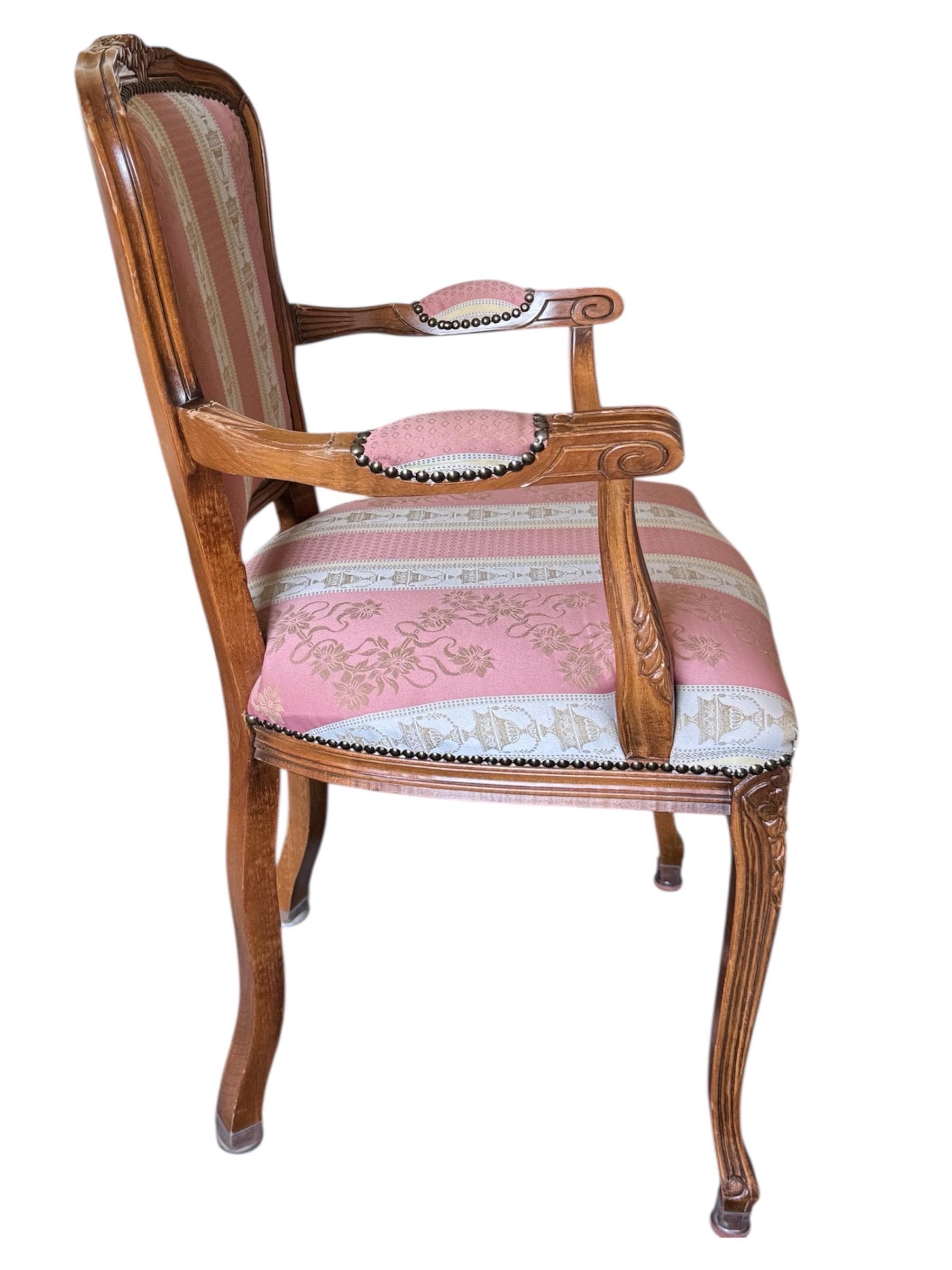 Vintage Italian Louis XV Style Armchairs – Floral Damask Fauteuils, Pair - Thumbnail 6