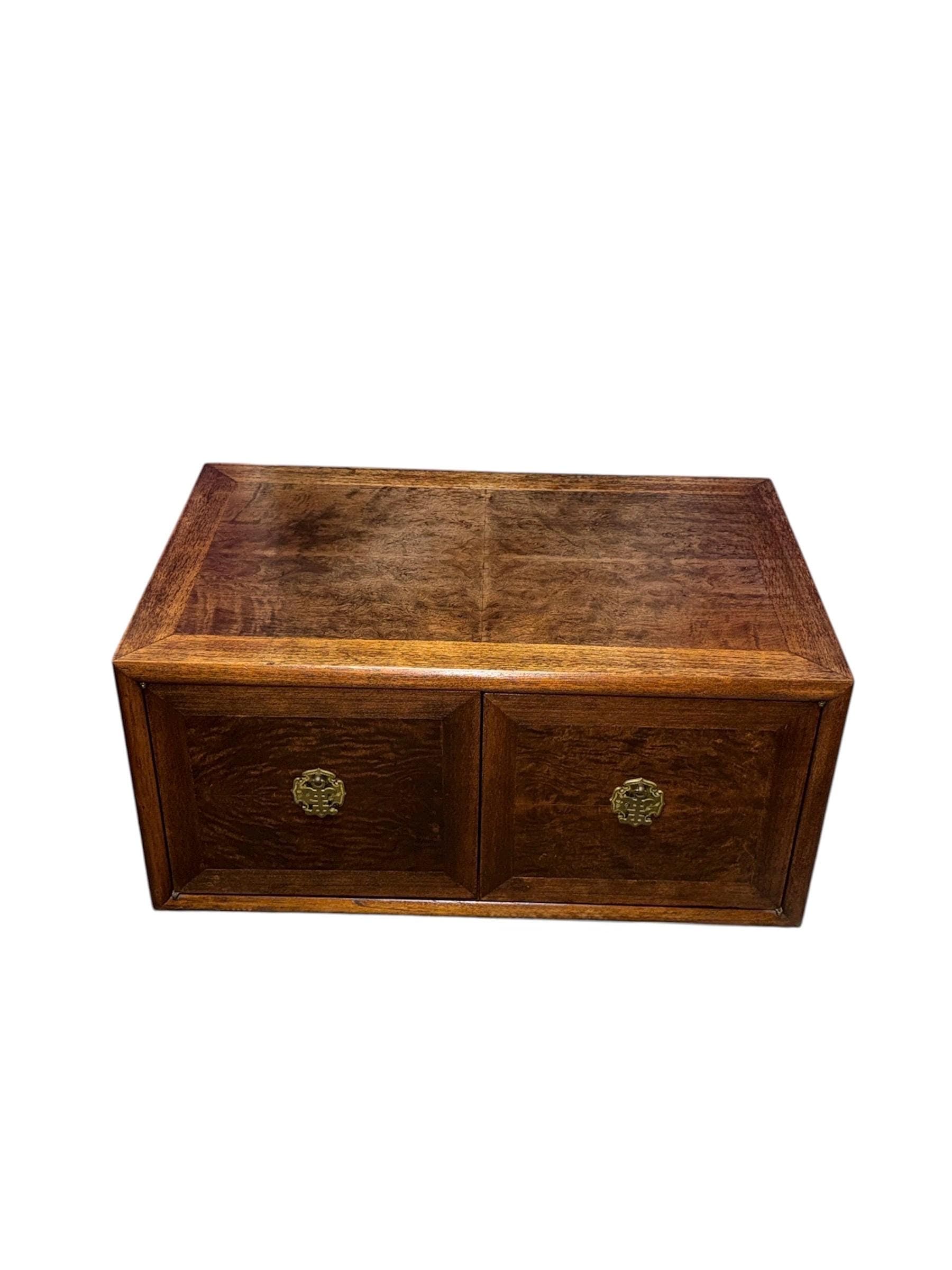 Vintage Burl Wood Cube Cabinet – Mid-Century Asian Inspired Nightstand - Thumbnail 6