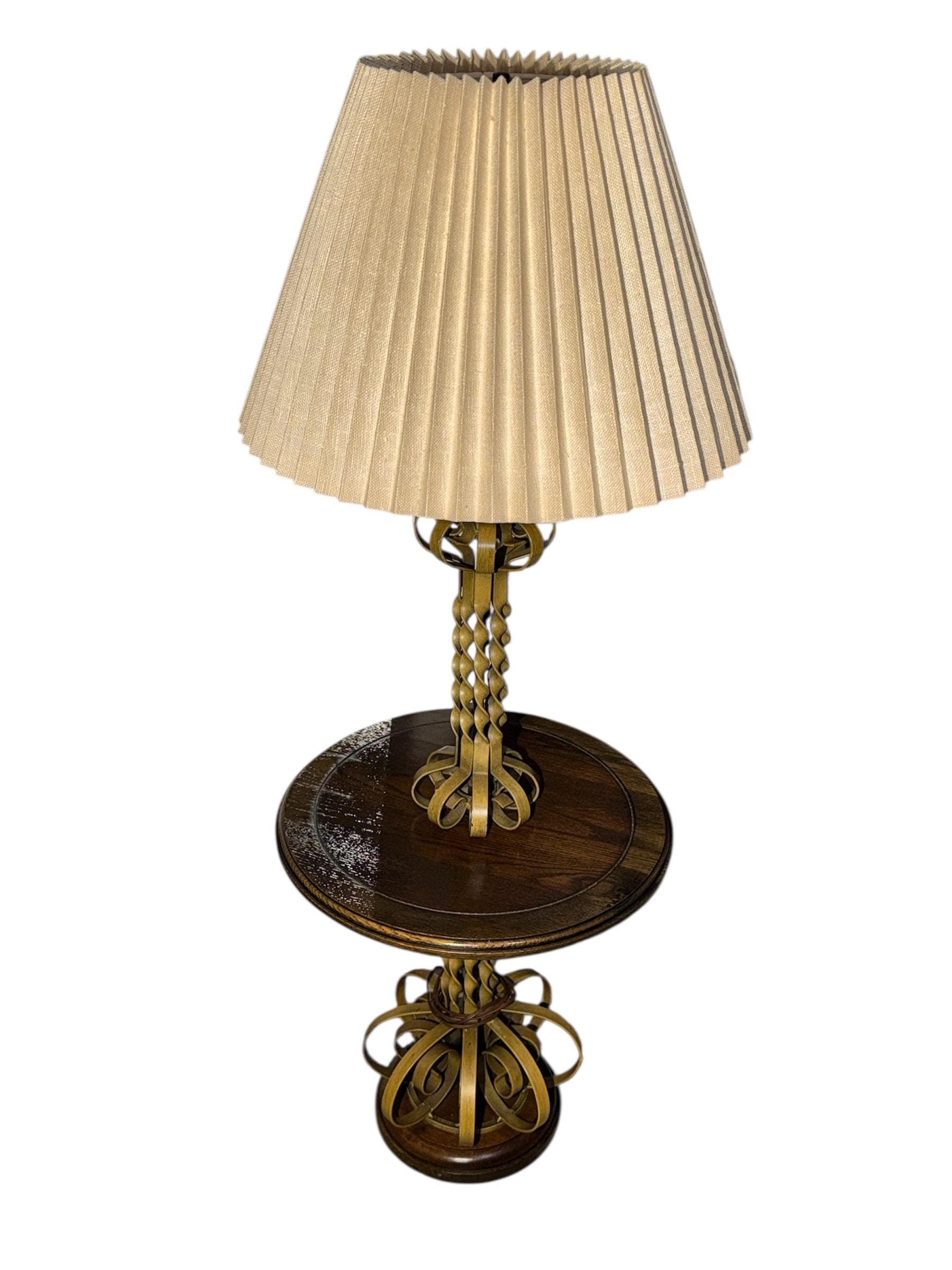 Vintage Hollywood Regency Floor Lamp Table – Gold Barley Twist, Integrated Side Table - Thumbnail 7