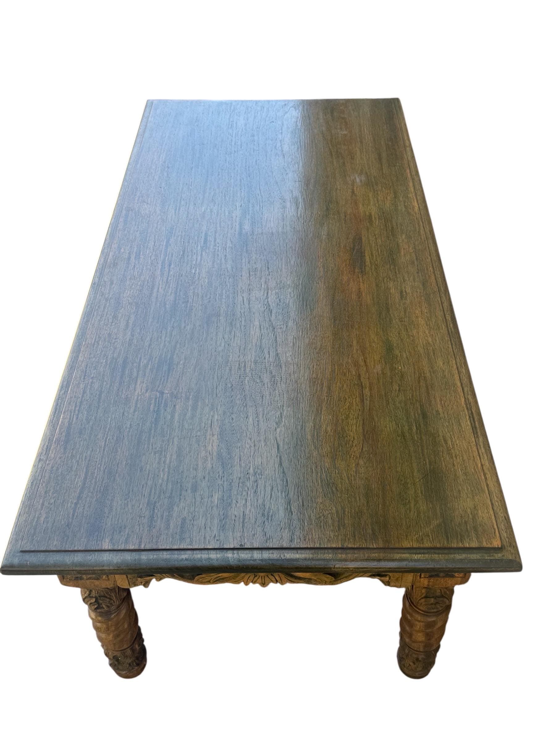 Antique 1920s Philippine Spanish Colonial Coffee Table – Hand-Carved Tropical Hardwood – Barley Twist Solomonic Legs - Thumbnail 5