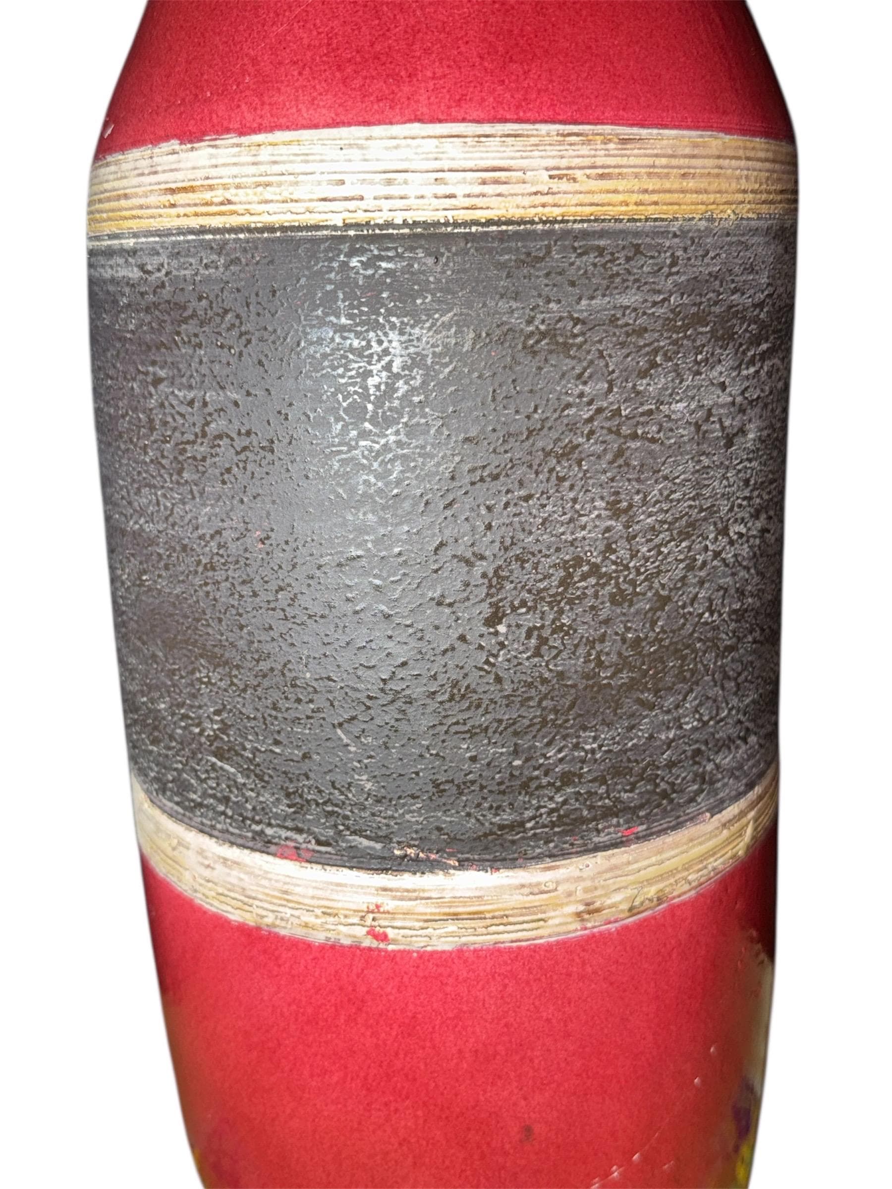 Scheurich Floor Vase – Red & Charcoal Fat Lava Glaze, West German Pottery - Thumbnail 2