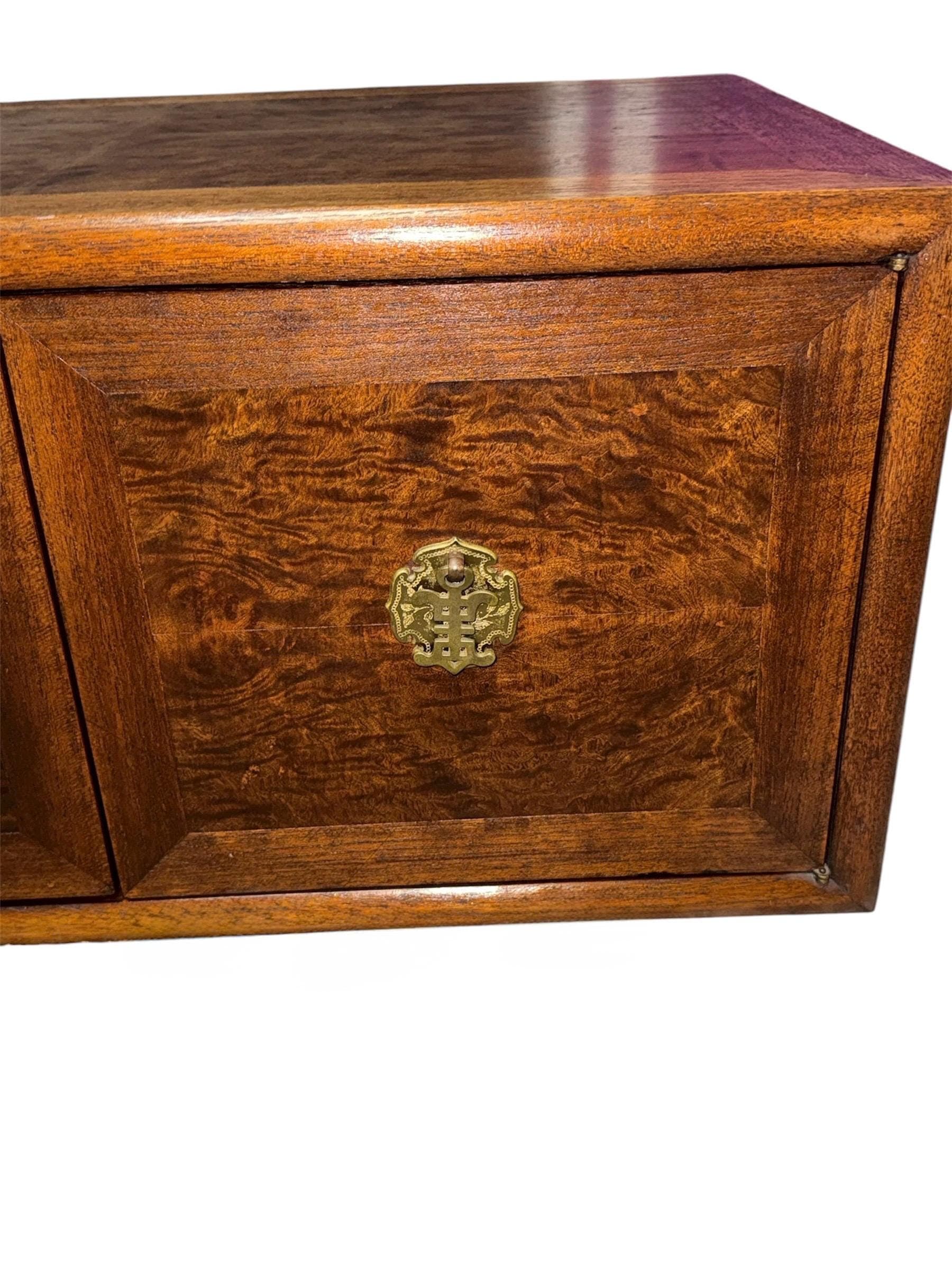 Vintage Burl Wood Cube Cabinet – Mid-Century Asian Inspired Nightstand - Thumbnail 2