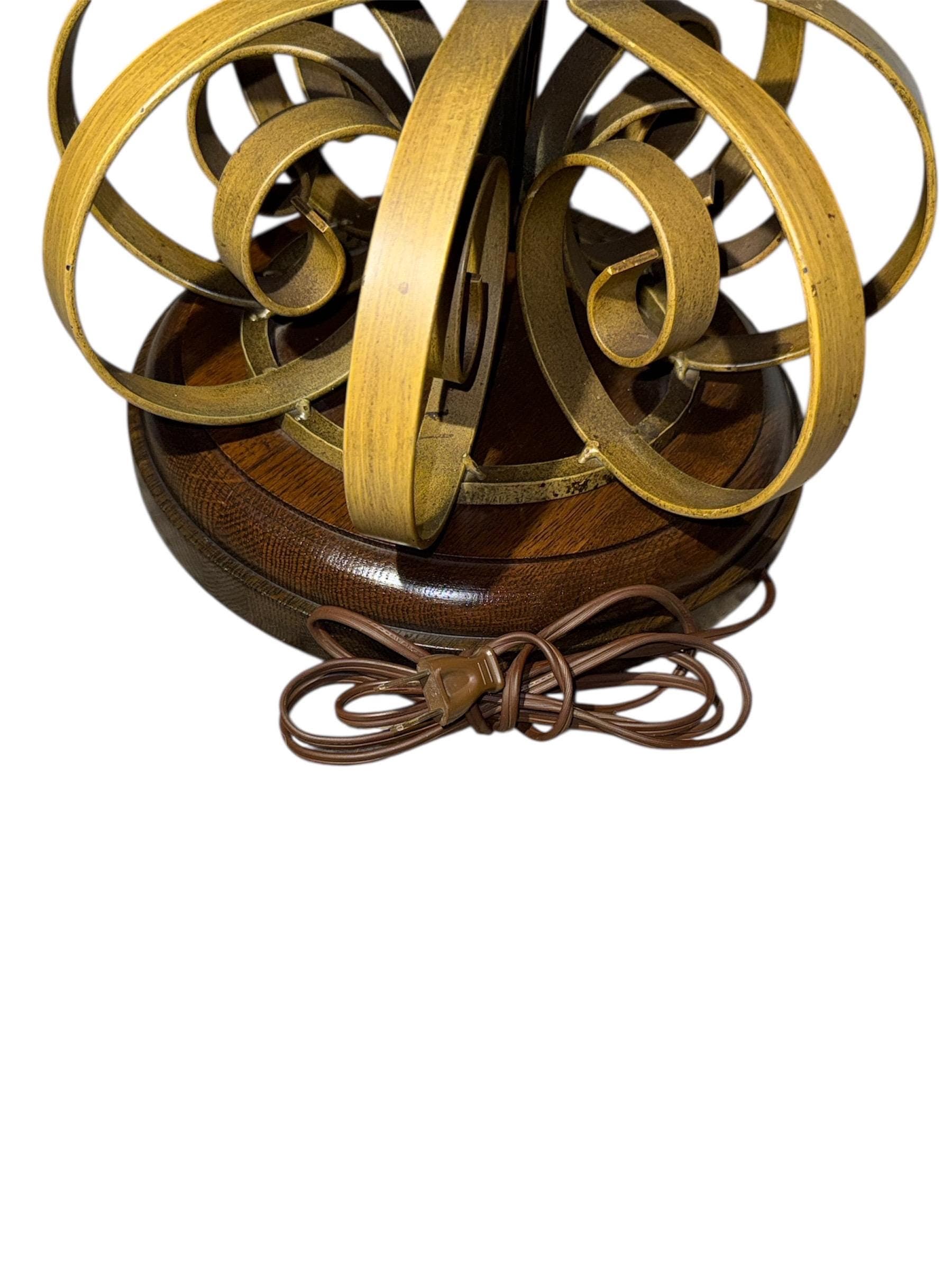 Vintage Hollywood Regency Floor Lamp Table – Gold Barley Twist, Integrated Side Table - Thumbnail 5