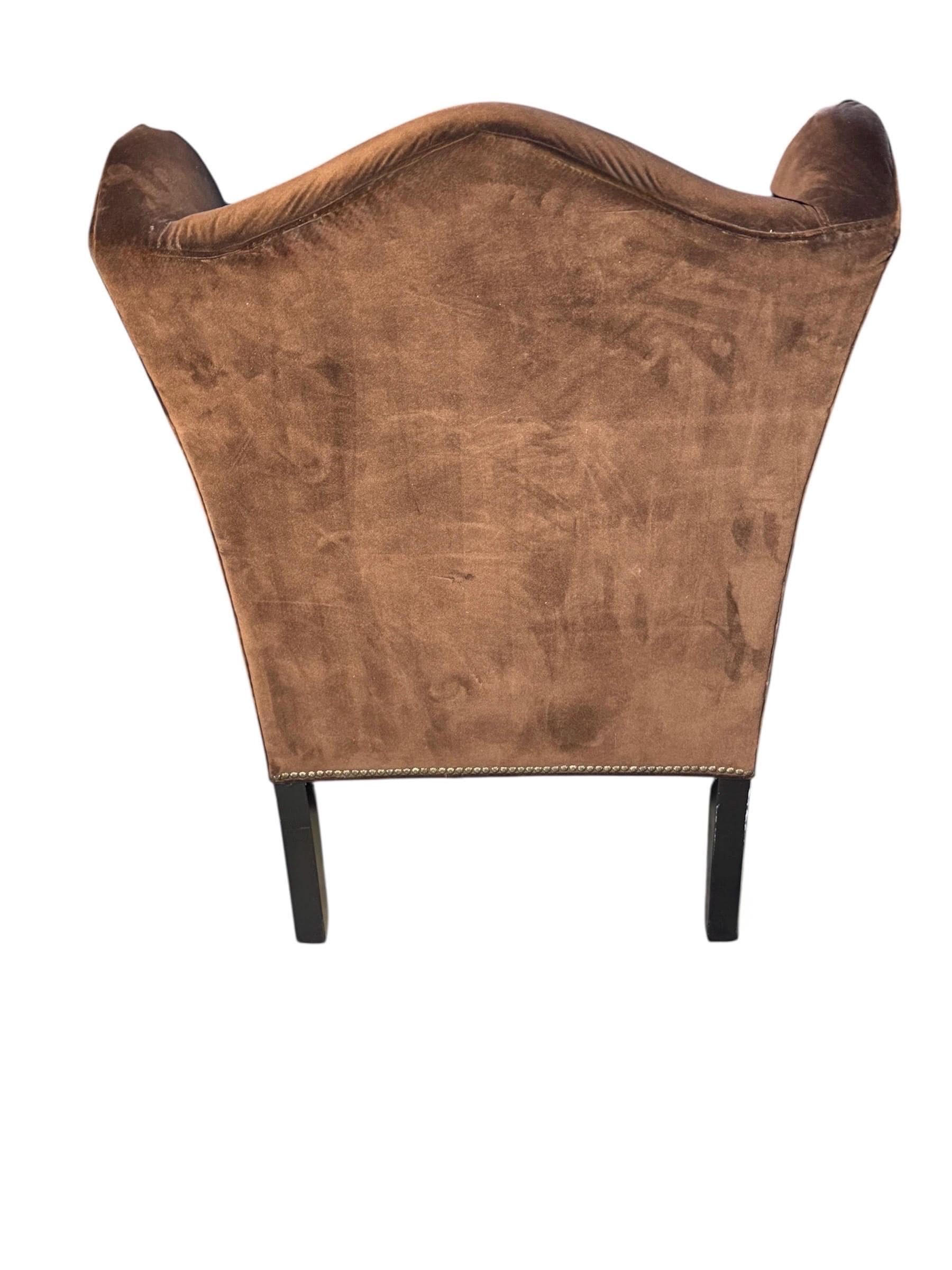 Drexel Heritage "Down-Wrapped" Wingback Chair in Espresso Velvet - Thumbnail 2