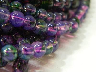 Purple Green Faux Opalite Beads - 6mm Smooth Round Glass - Thumbnail 9