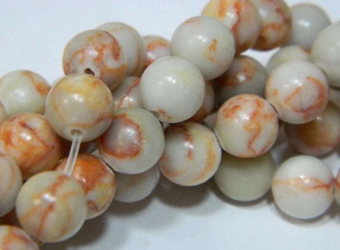 Dragon Vein Jasper Beads, Red Orange Veining, Jewelry Making - Thumbnail 9