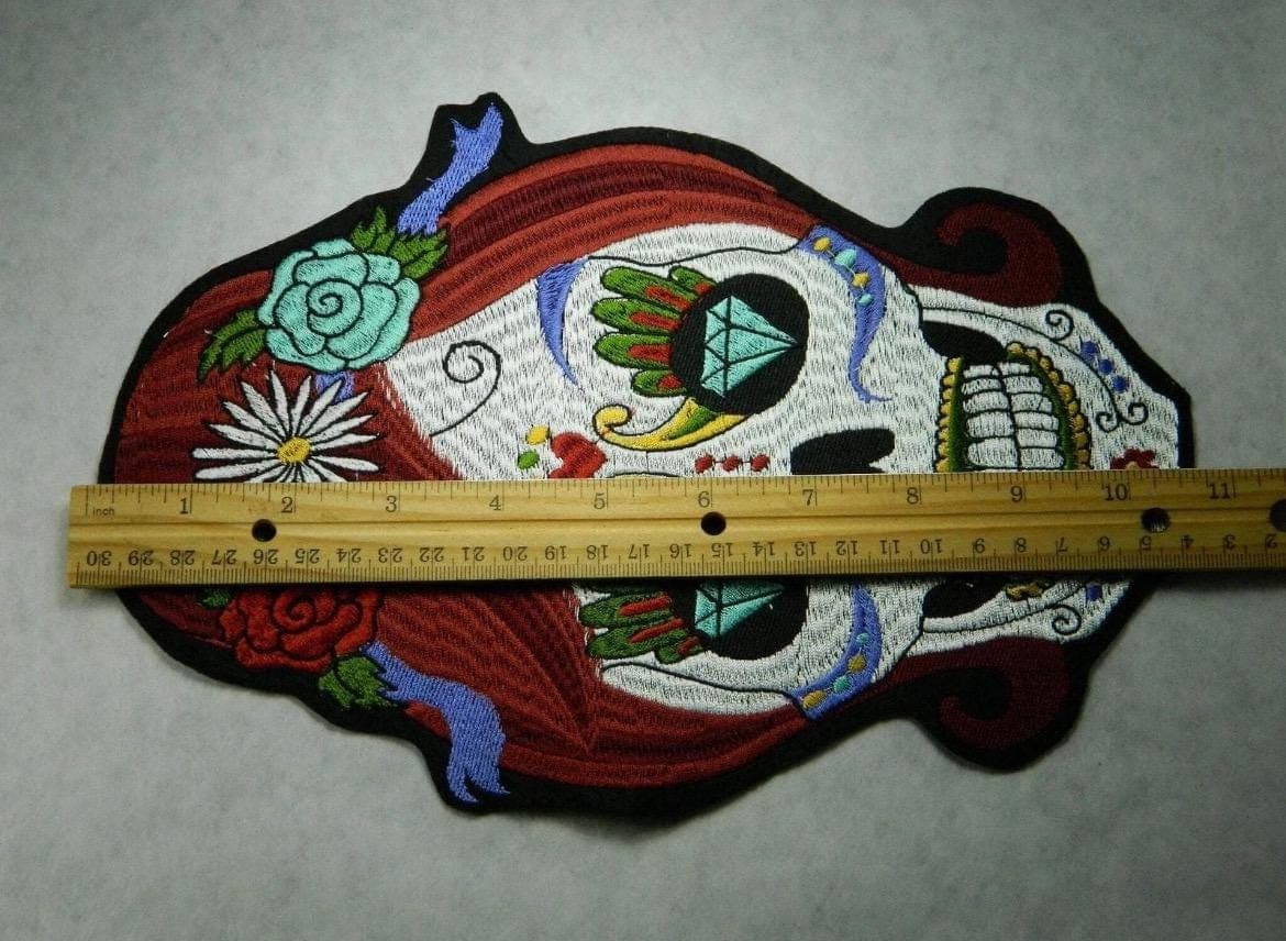 Zombie Girl Skull Patch: Edgy Embroidered Skeleton (Iron-On, DIY Clothing) - Thumbnail 2