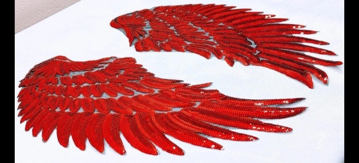 Gold Sequin Angel Wings Embroidery Patch - Iron On Back Patch (32x30cm) - Thumbnail 6